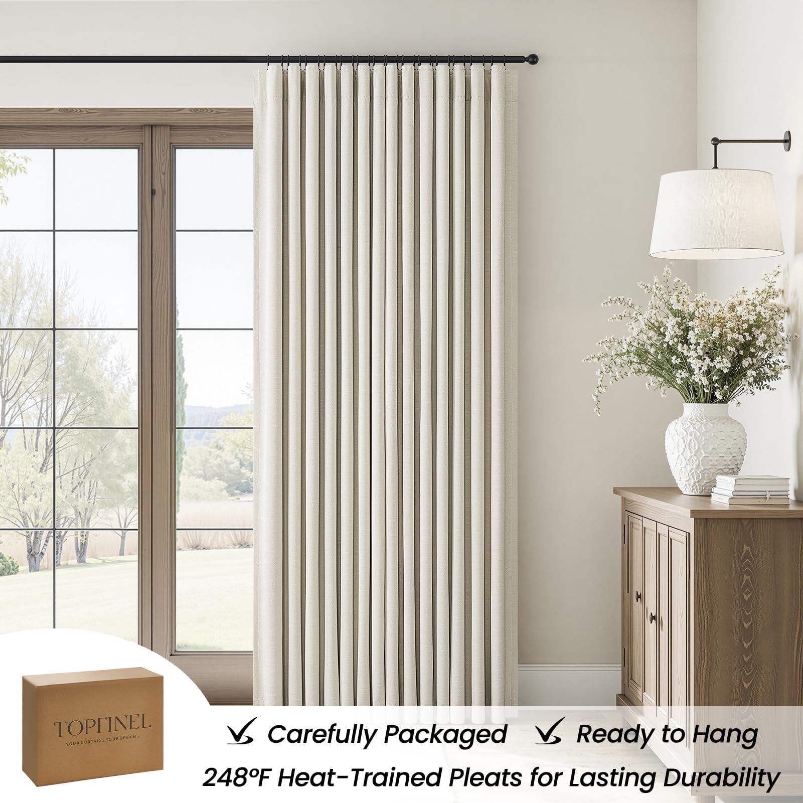 Topfinel 84 Inch Long Natural Blackout Curtains for Bedroom Livingroom, Farmhouse Back Tab Pinch Pleated Drapes for Track System,Neutral Linen Ambiance & Privacy Drapes Natural 52" W*84" L