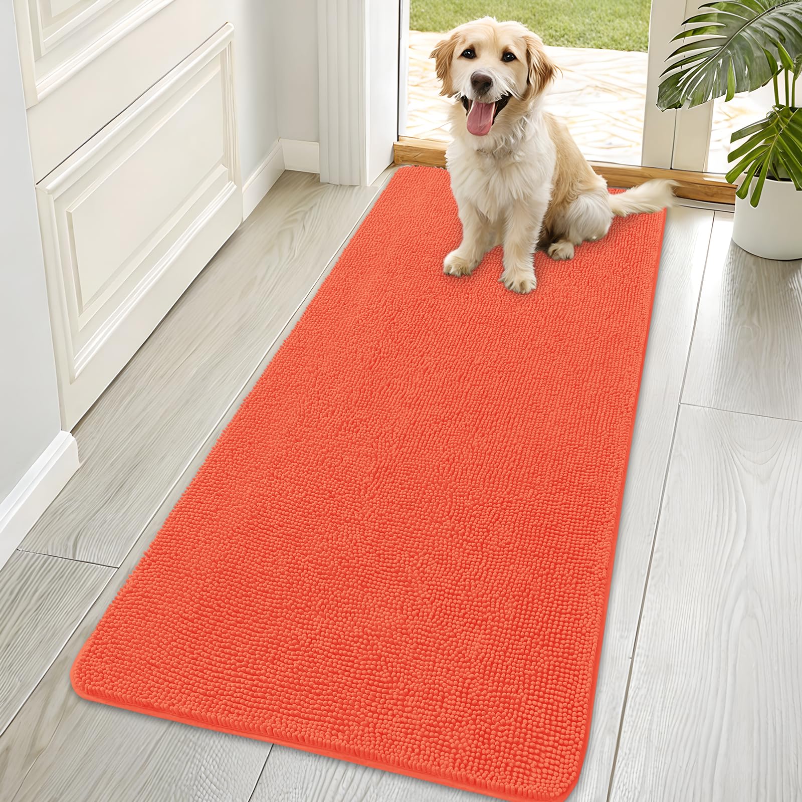 OLANLY Dog Door Mat for Muddy Paws 30x20, Absorbs Moisture and Dirt, Absorbent Non-Slip Washable Doormat, Quick Dry Chenille Mud Mat for Dogs, Entry Indoor Entryway Carpet for Inside Floor, Grey