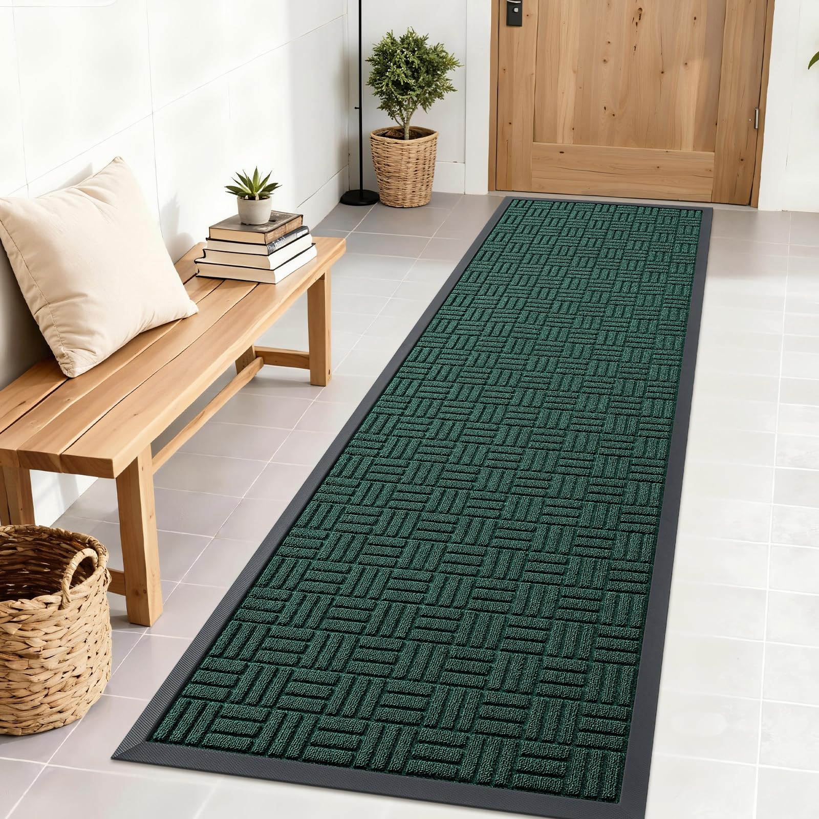 OLANLY Front Door Mat Outside Entrance 29.5x17, Absorbent, Heavy Duty Sturdy Natural Rubber Doormat Indoor Outdoor, Stain and Fade Resistant, Non-Slip Backing Low Profile Floor Mat for Entryway, Grey