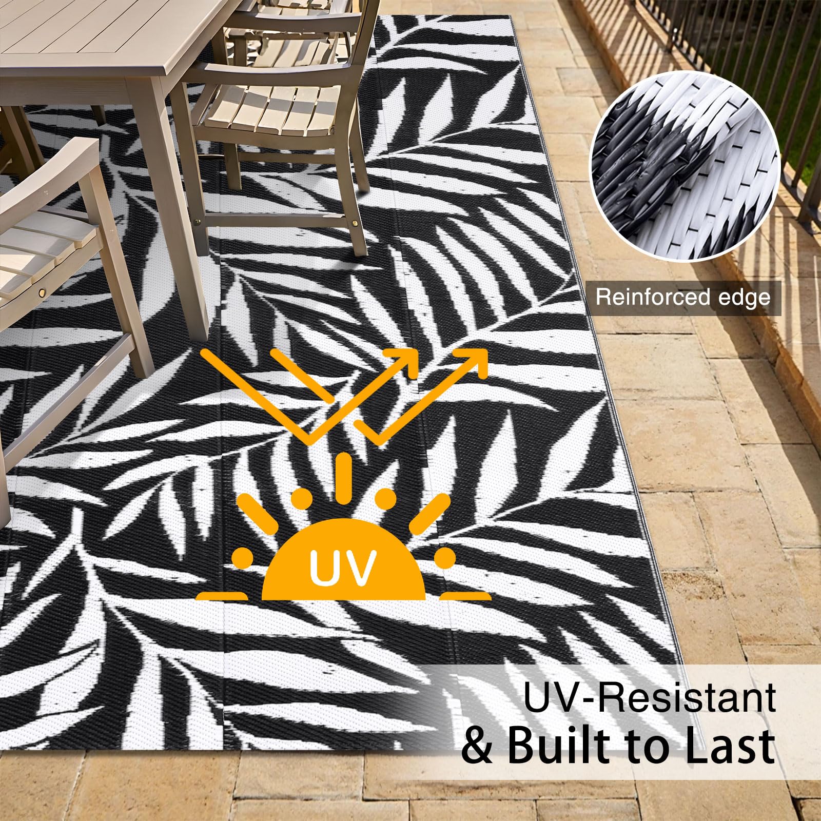 OLANLY Waterproof Outdoor Rug 5x8 ft, Reversible Outdoor Plastic Straw Rug with Leaf Pattern, RV Mat, Indoor Outdoor Carpet for Patio, Camping, Balcony, Deck, Backyard, Grey & White