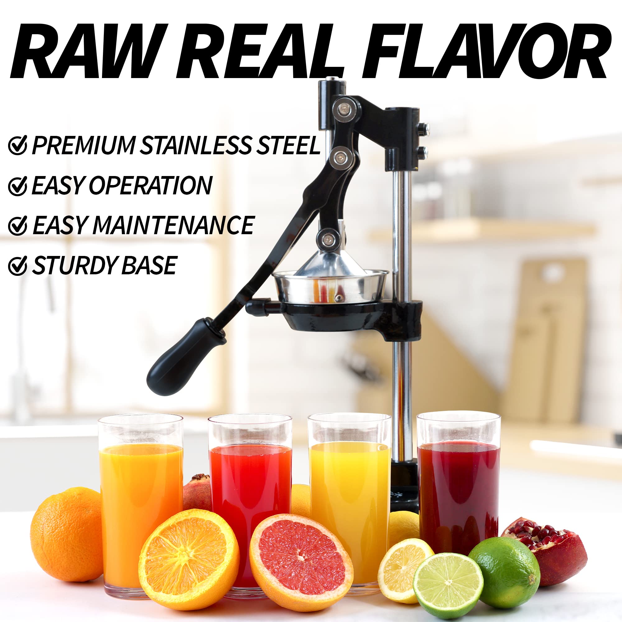 Zulay Kitchen Cast Iron Juicer - Easy-to-Clean Heavy-Duty Manual Juicer, Professional Citrus Juicer - Stainless Steel Lemon Squeezer - Manual Citrus Press & Orange Squeezer - Orange Juicer (Black)
