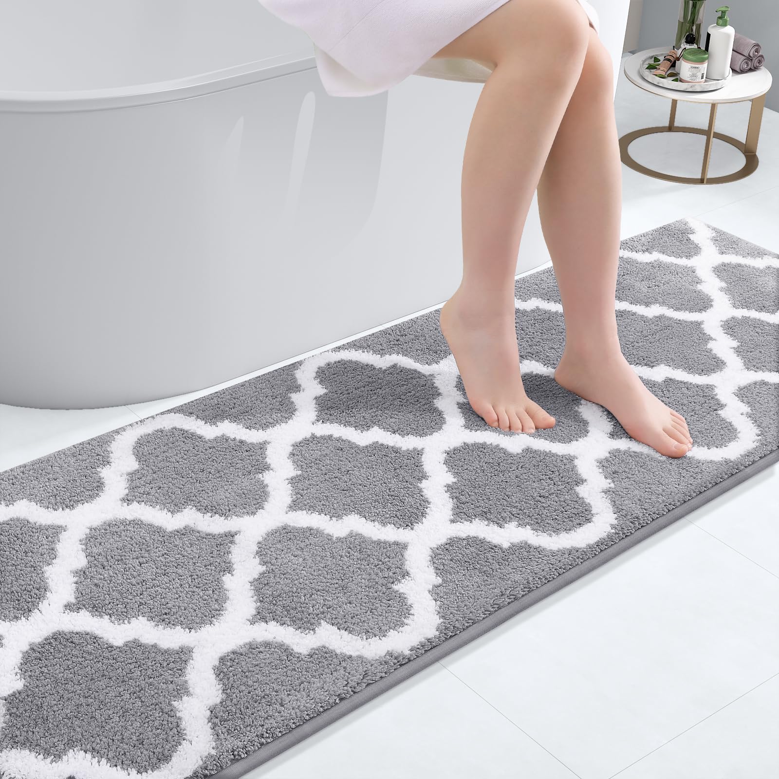 OLANLY Bathroom Rugs 24x16, Soft and Absorbent Microfiber Bath Rugs, Non-Slip Shaggy Shower Carpet, Machine Wash Dry, Bath Mats for Bathroom Floor, Tub and Shower, Grey