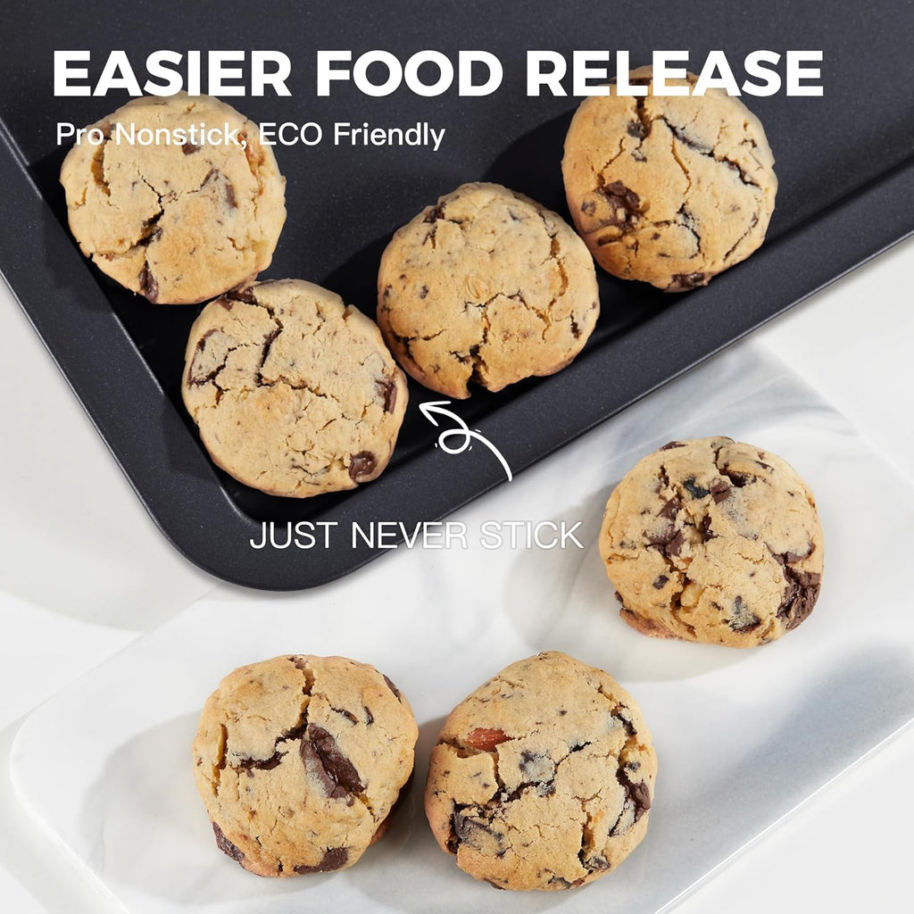 HONGBAKE Ceramic Baking Sheet Pan Set, Cookie Sheet for Oven, Bakeware Sets with Wider Grips, 3 Pack Half/Jelly Roll/Quarter Baking Tray, Premium, Dishwasher Safe - Dark Grey