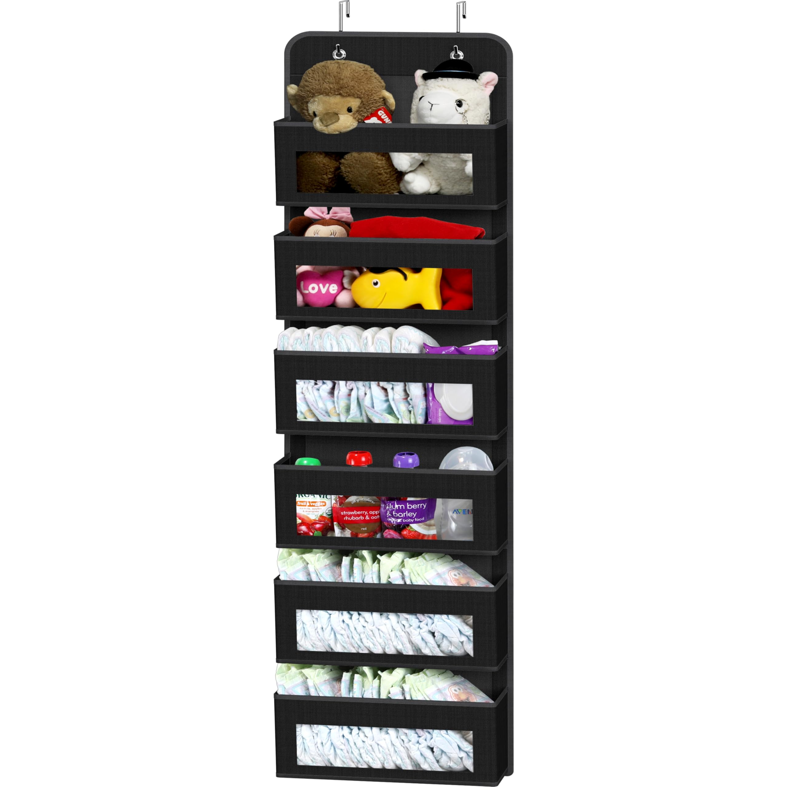 Simple Houseware 6 Clear Window Pocket Over Closet Door Storage Hanging Organizer for Bedroom, Bathroom, Pantry, Beige
