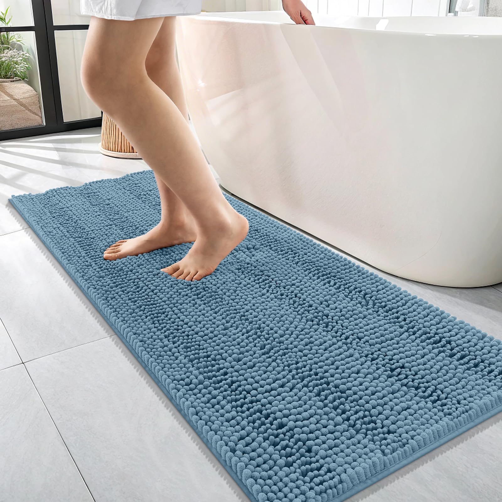 OLANLY Thick Bathroom Rugs 30x20, Extra Soft Absorbent Chenille Striped Bath Rugs, Rubber Backing, Machine Wash Dry, Bath Mats for Bathroom Floor, Tub and Shower, Home Decor Accessories, Grey