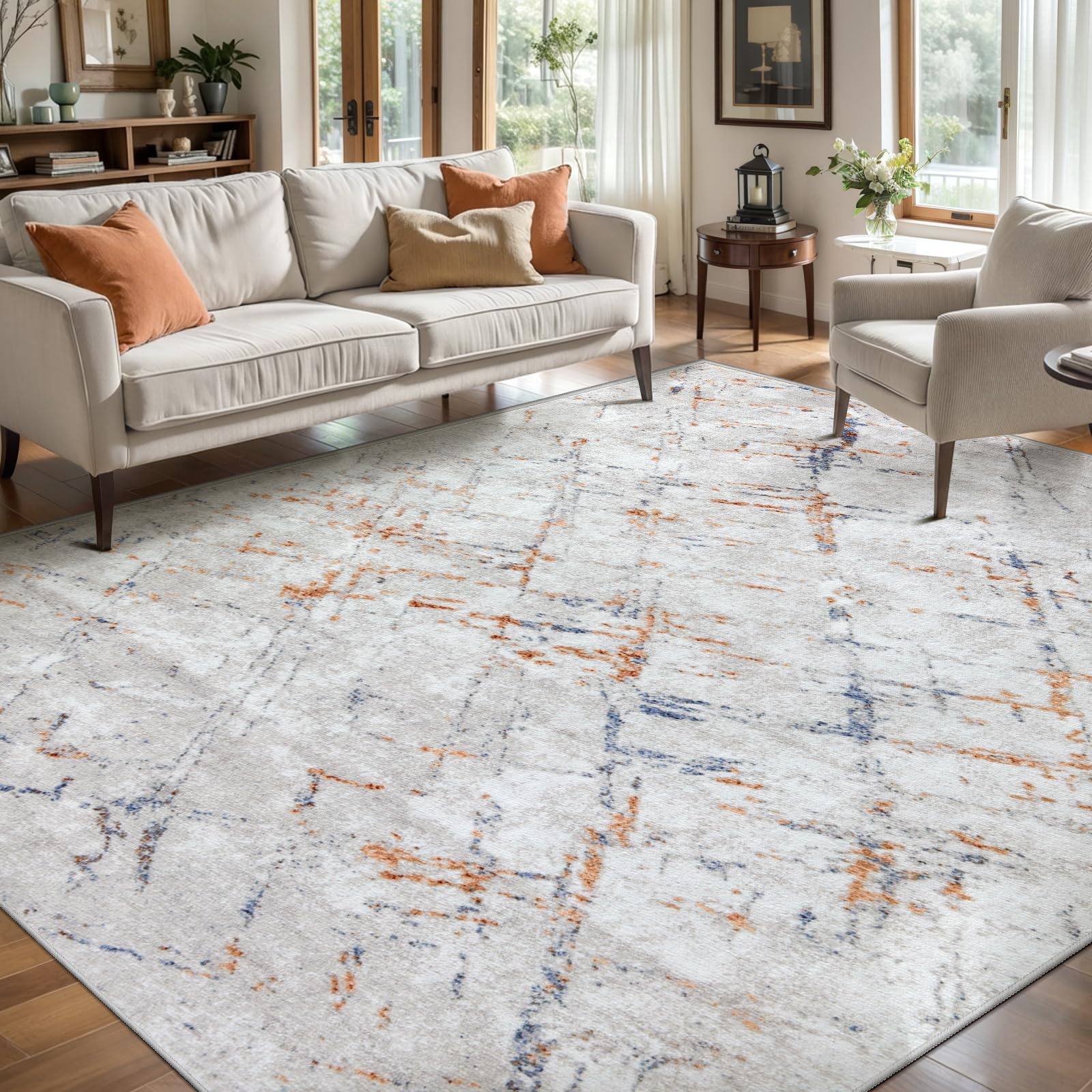 Ciicool Modern Abstract Area Rug 2x3 Washable Small Entryway Rug, Non-Slip Low Pile Throw Rug, Foldable Kitchen Bathroom Rugs, Blue Grey Floor Carpet for Entrance Living Room Bedroom Indoor Doormat