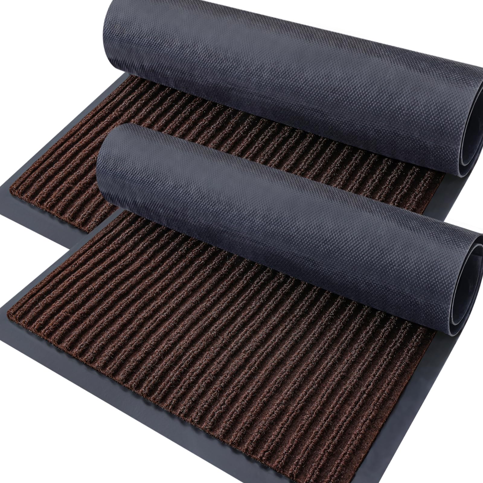 OLANLY Front Door Mat Indoor Outdoor Entrance, 2-Pack 29.5 x 17 Inch, Waterproof Heavy Duty Doormat, Fade Resistant, Low Profile, Easy Clean Patio Porch Welcome Floor Mats for Entry, Grey