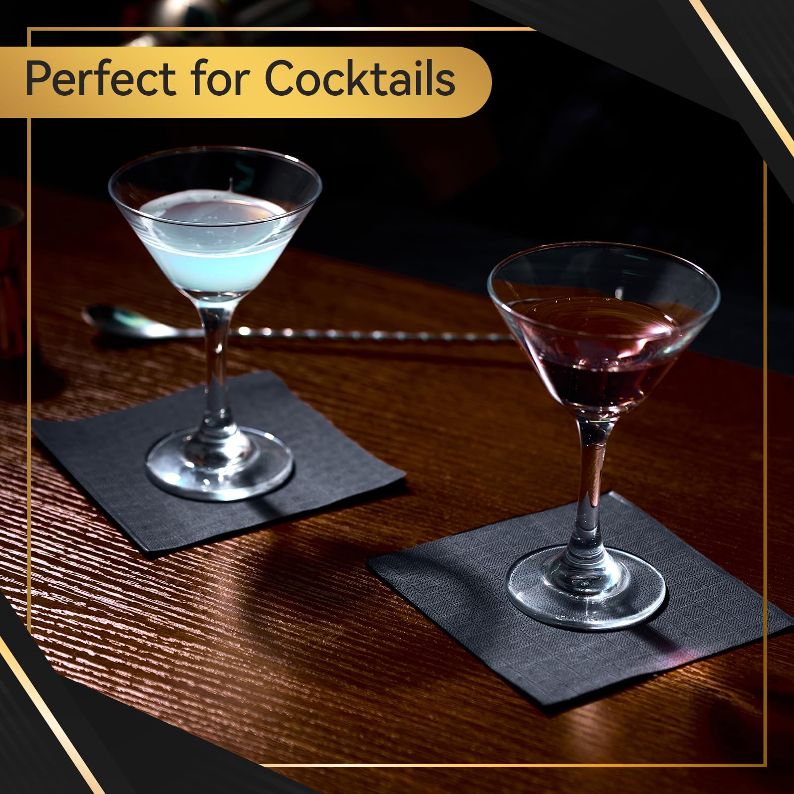 Vplus 1000 Pack Black Cocktail Napkins, Elegant Beverage Napkins, 3-Ply Disposable Paper Napkins 4.9x4.9 inch, Perfect for Restaurant, Bar, Party, Wedding, Dessert Napkins