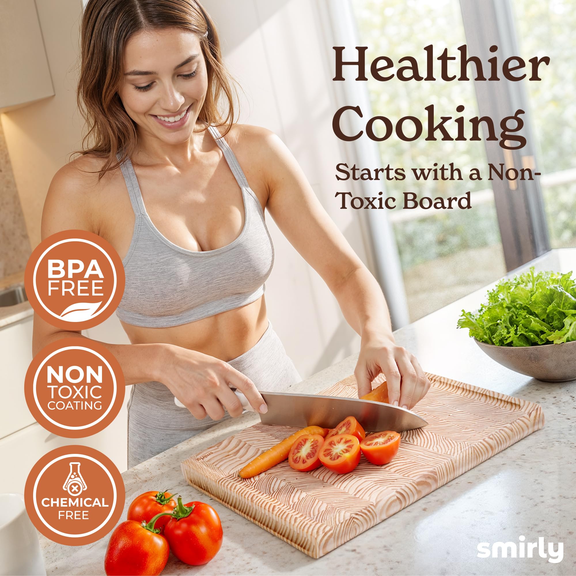 Smirly Non Toxic Larch Cutting Boards for Kitchen [1.2" Thickness][17"Extra Large] Cutting Chopping Board with Deep Juice Groove Heavy Duty & Easy Clean
