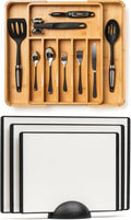 SMIRLY Premium Kitchen Bundle: Silverware Drawer Organizer & Durable Plastic Cutting Board - Home Organization and Food Preparation