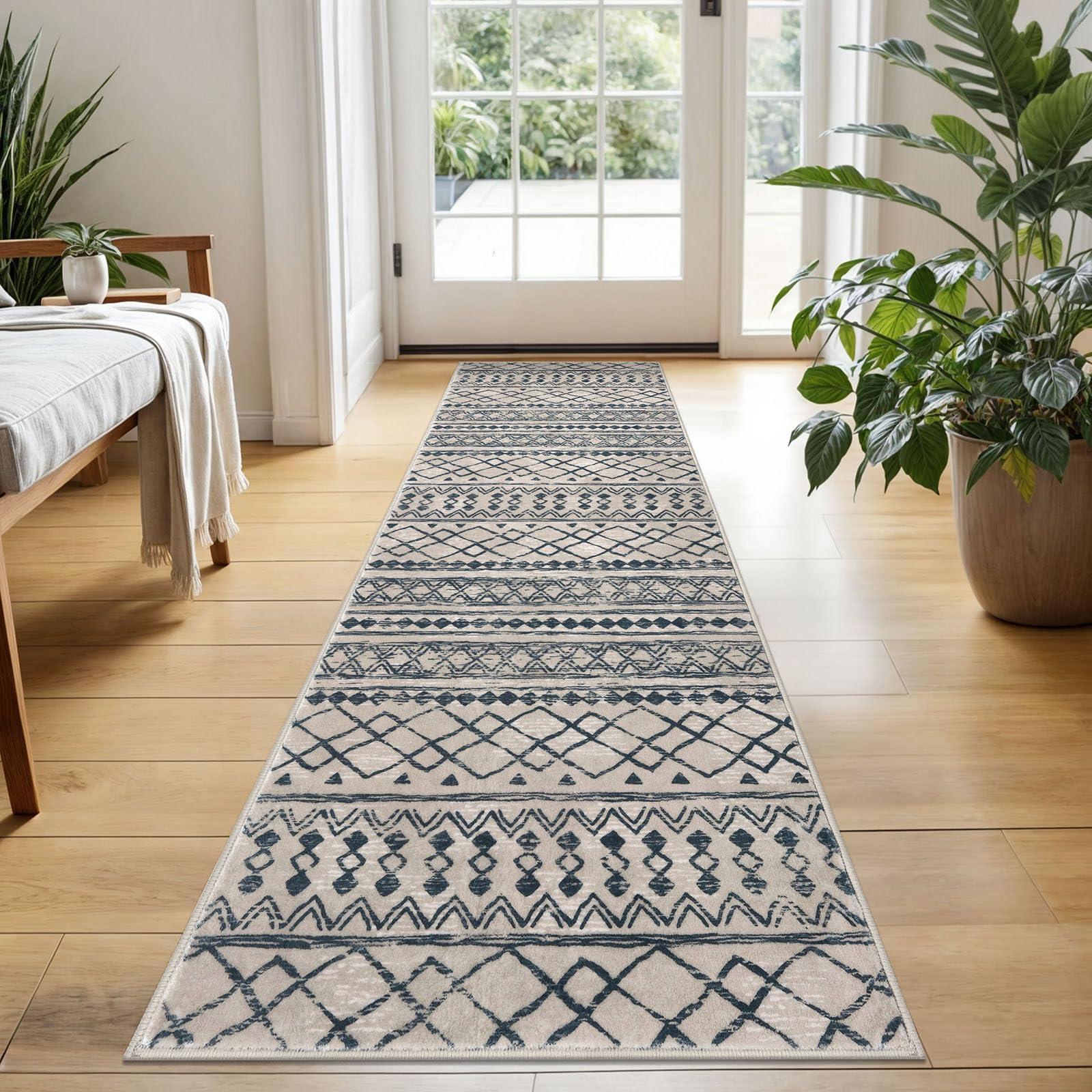 KUTA Washable Non-Slip Rugs for Entryway 2x3, Grey Moroccan Boho Small Area Rug, Ultra Soft Vintage Geometric Low-Pile Indoor Door Mat Floor Carpet for Indoor, Entrance, Kitchen, Bathroom, Bedroom