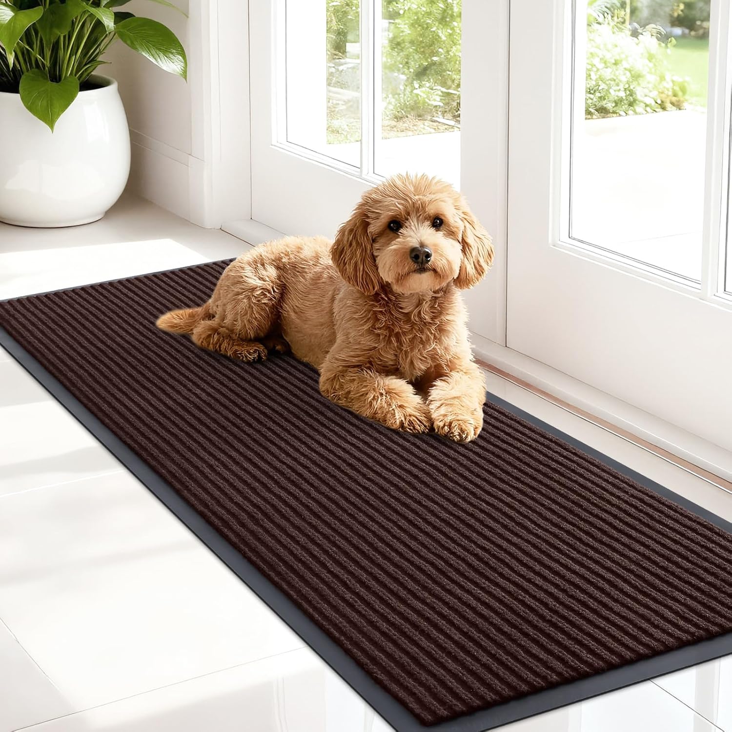 OLANLY Front Door Mat Indoor Outdoor Entrance, Waterproof Heavy Duty Doormat, Fade Resistant, Low Profile, Easy Clean Patio Porch Welcome Floor Mats for Entry, 29.5x17, Beige