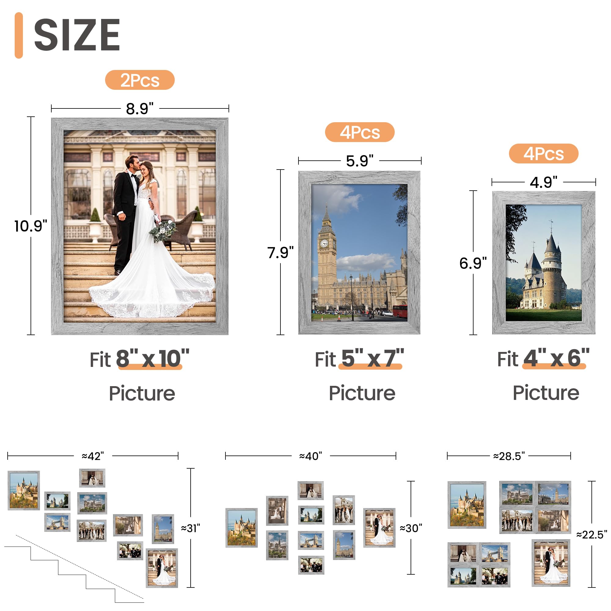 upsimples 10 Pack Picture Frames Collage Wall Decor for Mounting or Tabletop Display, Photo Gallery Frame Set for Family, Multi Sizes Including 8x10, 5x7, 4x6, Black