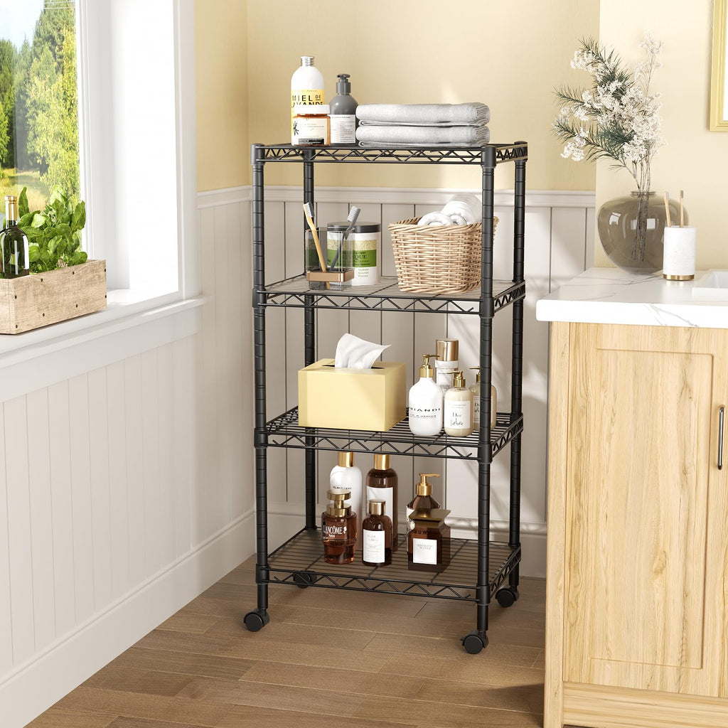SINGAYE 3 Small Shelves Storage Shelf Wire Shelving Unit Metal Shelf Adjustable Organizers Storage Shelving with Wheels for Bathroom Laundry Room Kitchen Pantry11.5”D x 17.5”W x 30.5”H White