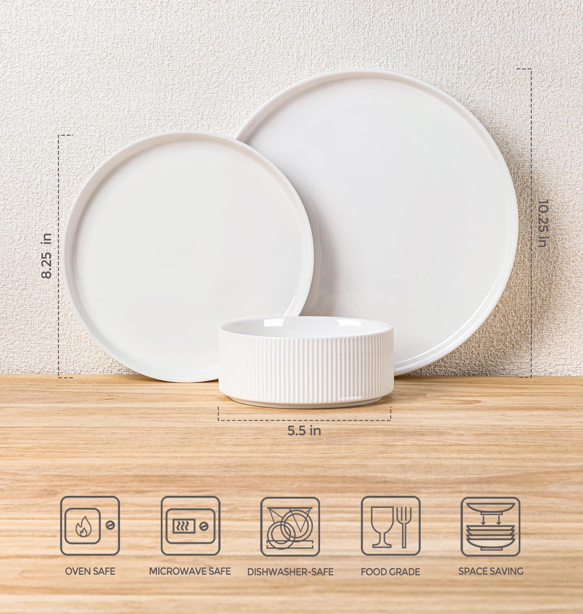 TheTerra Ceramic Dinnerware Sets for 4, 12 Pieces Porcelain Lightweight Speckled Plates and Bowls Sets, Scratch Resistant Dish Set, Oven & Microwave & Dishwasher Safe