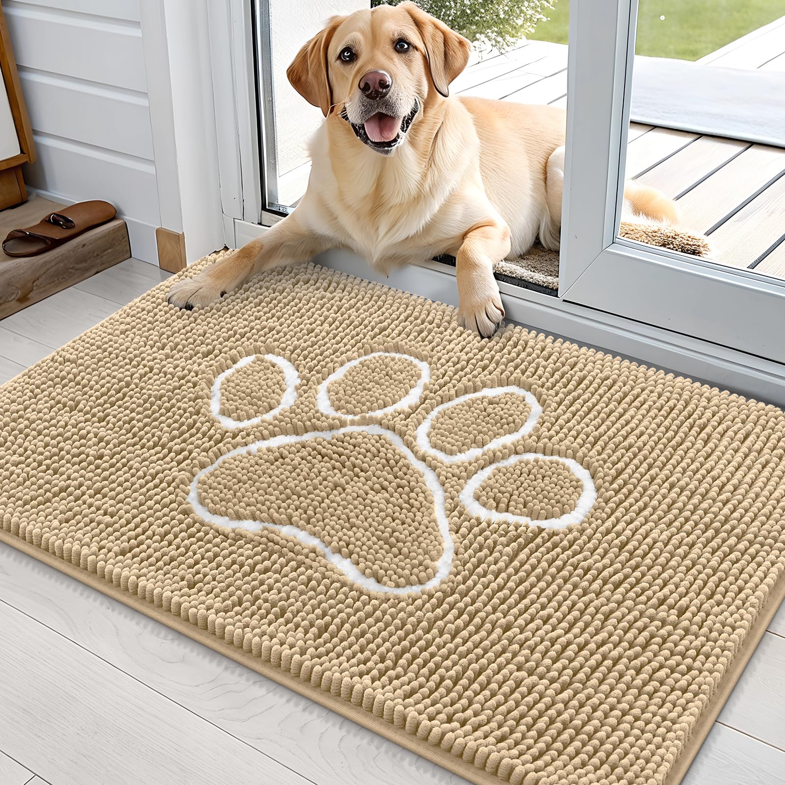 OLANLY Dog Door Mat for Muddy Paws 30x20, Absorbs Moisture and Dirt, Absorbent Non-Slip Washable Doormat, Quick Dry Chenille Mud Mat for Dogs, Entry Indoor Entryway Carpet for Inside Floor, Grey