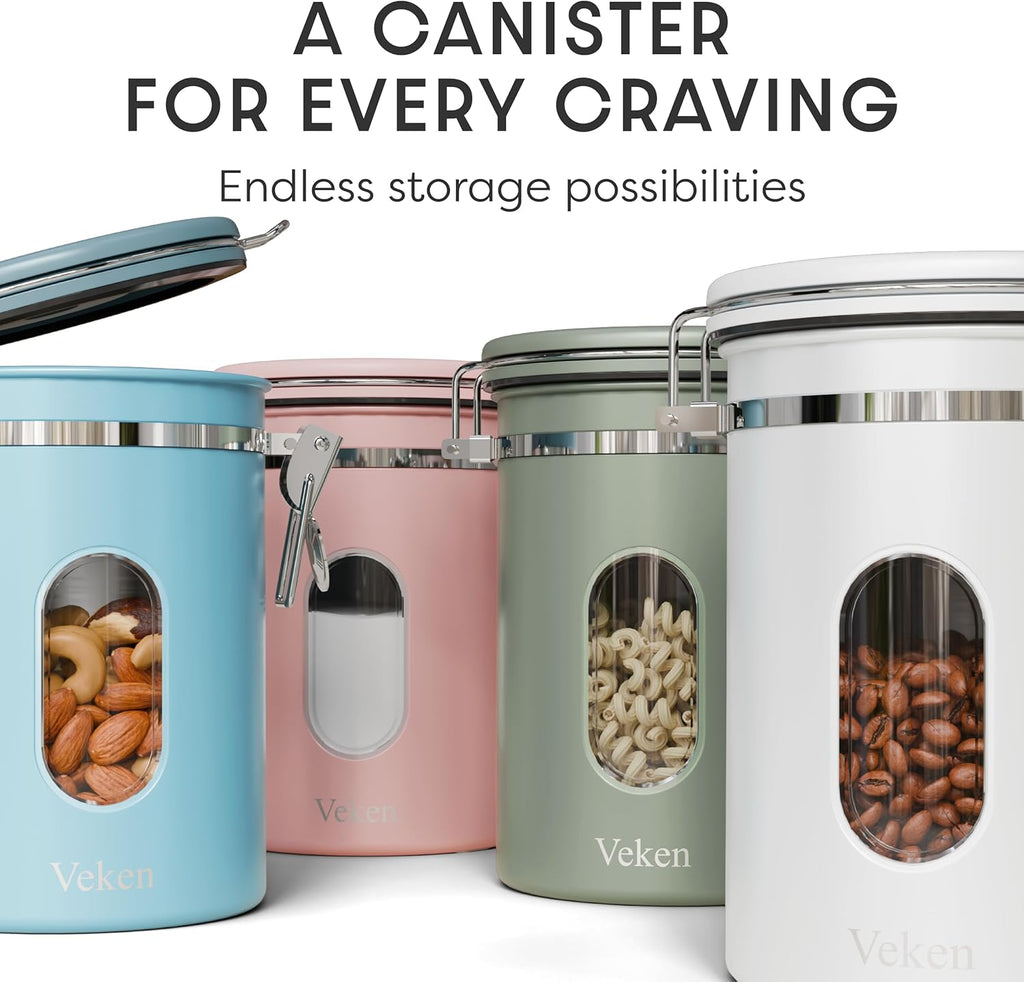 Veken Coffee Canister with Window,Airtight Stainless Steel Kitchen Food Storage Container, Date Tracker & Scoop for Grounds Coffee, Beans, Tea,Flour,Cereal,Sugar,22OZ,Copper