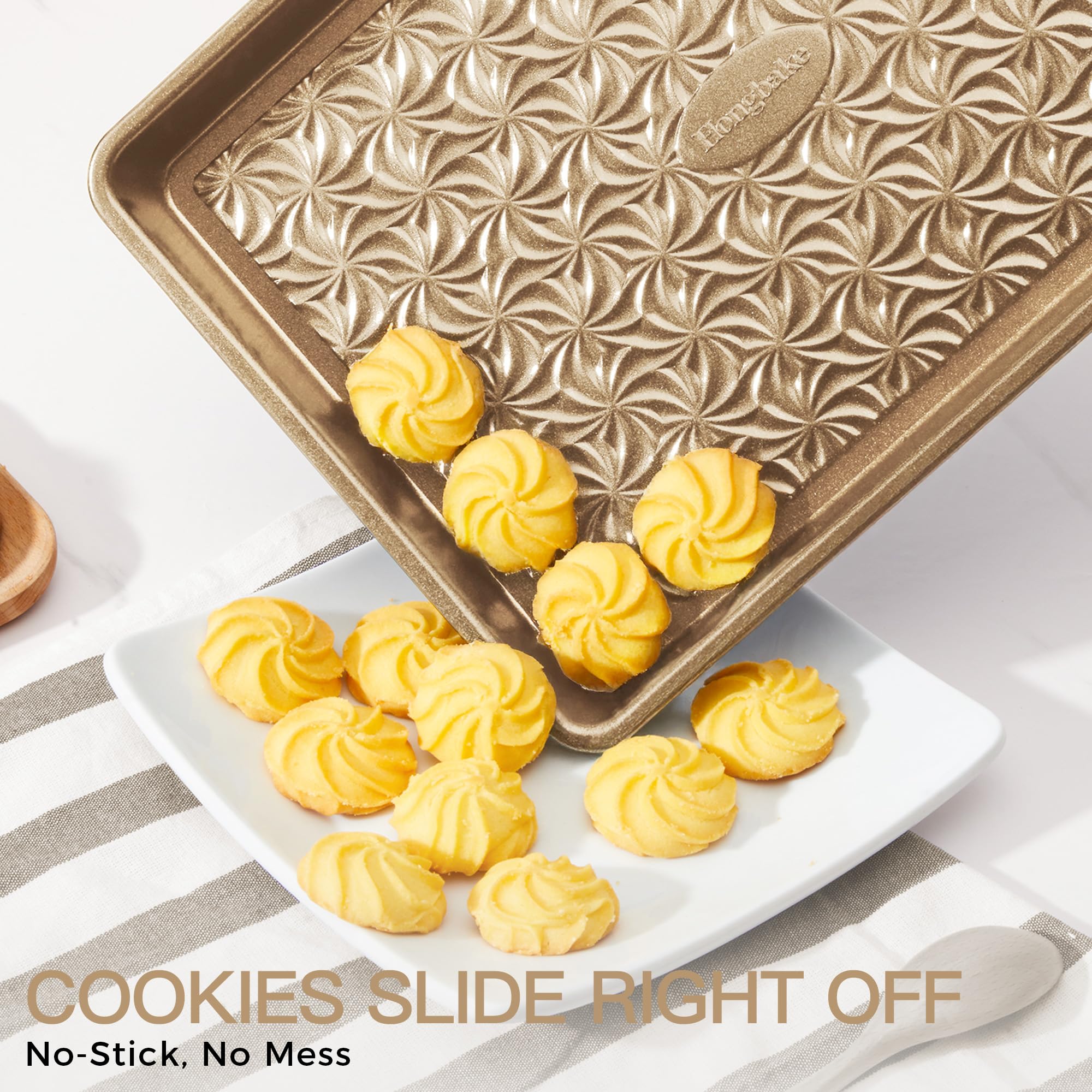 HONGBAKE Nonstick Baking Sheet Pan Set of 3, Cookie Sheets for Oven, Non-Toxic Half/Quarter/Jelly Roll Pans with Floral Swirl Texture, Heavy Duty 0.8mm Thick Oven Trays for Cooking, Dark Gray