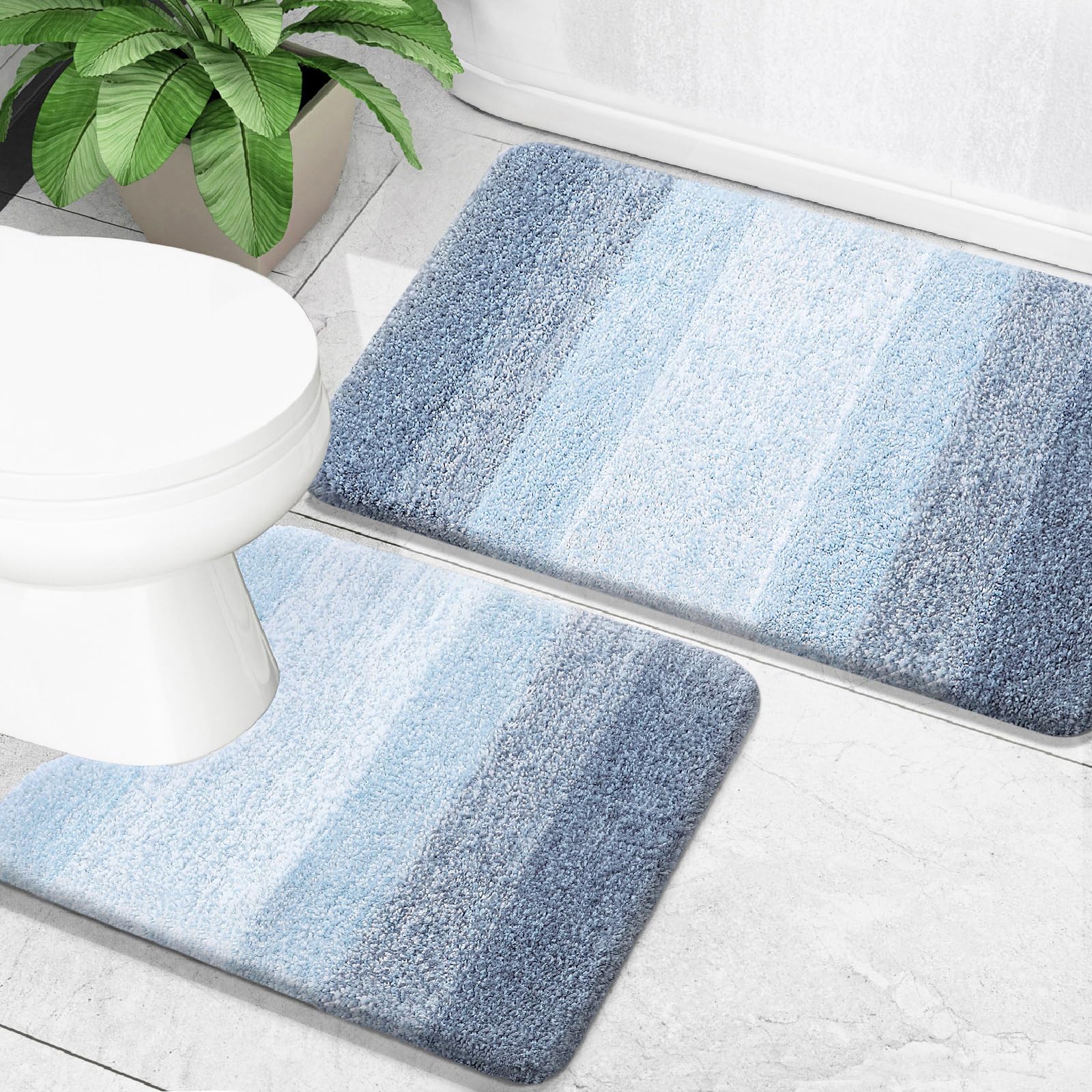 OLANLY Bathroom Rug Set 2 Piece, Soft Absorbent Microfiber Bath Mats and U-Shaped Contour Toilet Rug, Non-Slip, Machine Wash Dry, Plush Shaggy Bath Mats for Bathroom (24"x16"+24"x20", Grey)