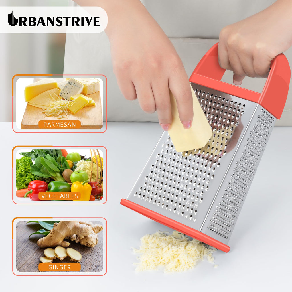 Urbanstrive Cheese Grater With Container Box Grater Stainless Steel Graters for Kitchen Cheese Shredder Parmesan Shredder Kitchen Gadgets Kitchen Tools Kitchen Gifts for Chef Dishwasher Safe Zester
