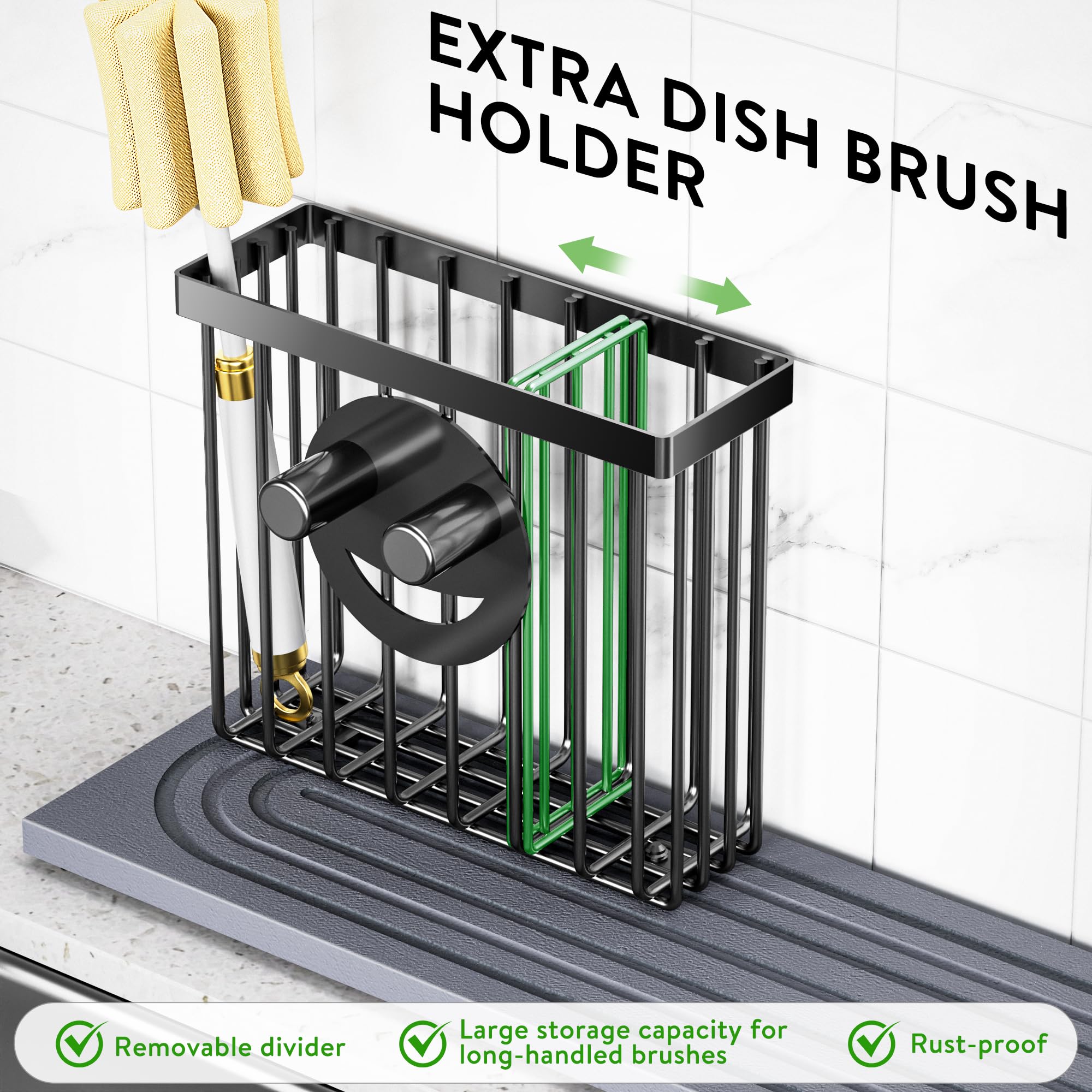 Cisily Tapete de diatomita para grifo de cocina con soporte para escobillas, absorbente para encimera de secado de piedra, área de protección contra salpicaduras de agua, detrás del fregadero de la cocina, organizador de accesorios de decoración
