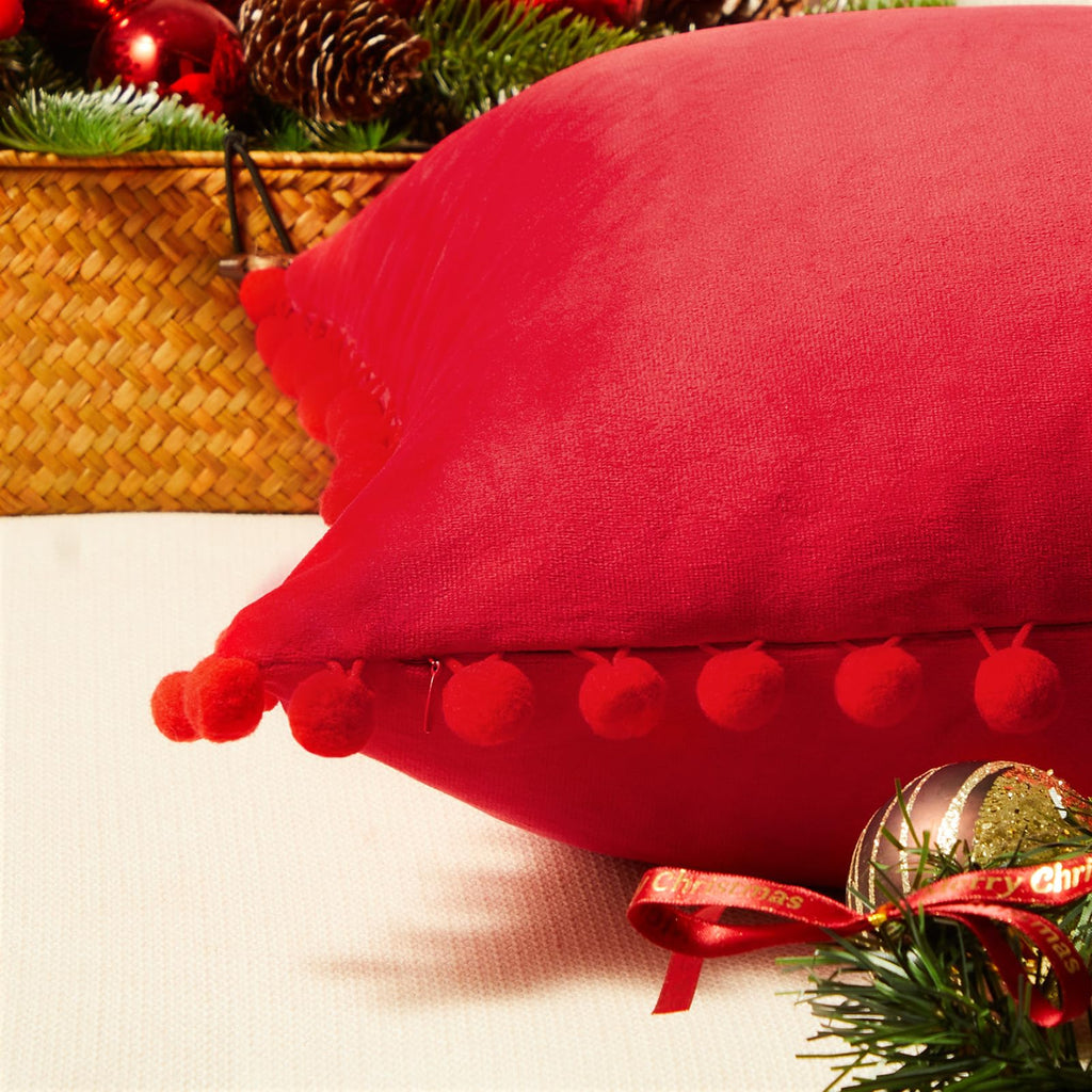 Top Finel Blush Pink Throw Pillow Covers 18x18 Inches for Couch Aesthetic Decorative Sofa Pillow Covers Set of 2 Soft Velvet Cushion Cover Pillow Cases with Pom-poms for Bedroom Livingroom Office Car