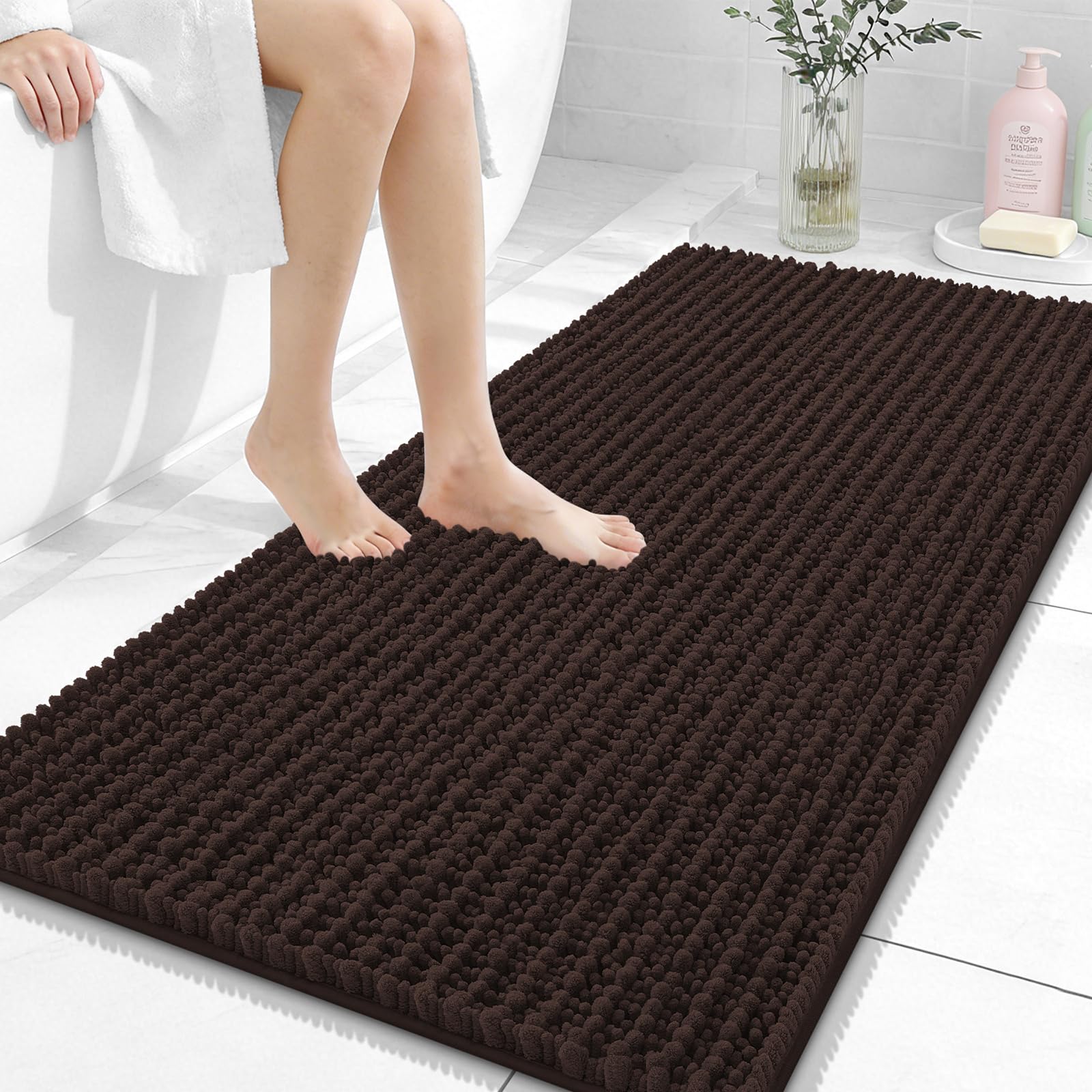 OLANLY Bathroom Rug Mat 30x20, Thick Soft and Absorbent Chenille Bath Mat, Non-Slip Rubber Backing, Machine Washable Quick Dry Bath Rugs for Tub Shower Floor, Home Decor Accessories, Grey