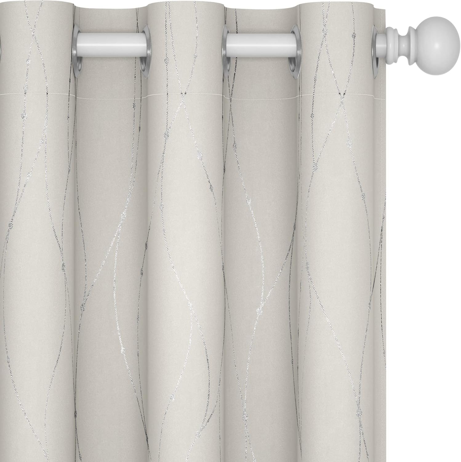 Deconovo Blackout Curtains, Grey Curtain, Thermal Insulated Soundproof Curtain Drapes, Wave Dot Foil Print, 52 x 84 Inch, 2 Panels, Machine‑Washable Privacy Window Drape for Bedroom Living Room Office