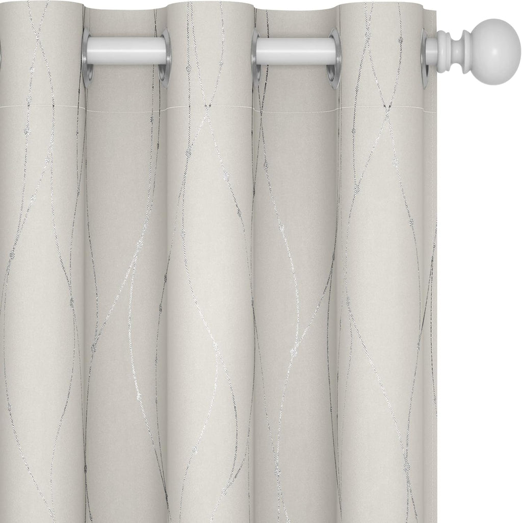 Deconovo Blackout Curtains, Grey Curtain, Thermal Insulated Soundproof Curtain Drapes, Wave Dot Foil Print, 52 x 84 Inch, 2 Panels, Machine‑Washable Privacy Window Drape for Bedroom Living Room Office