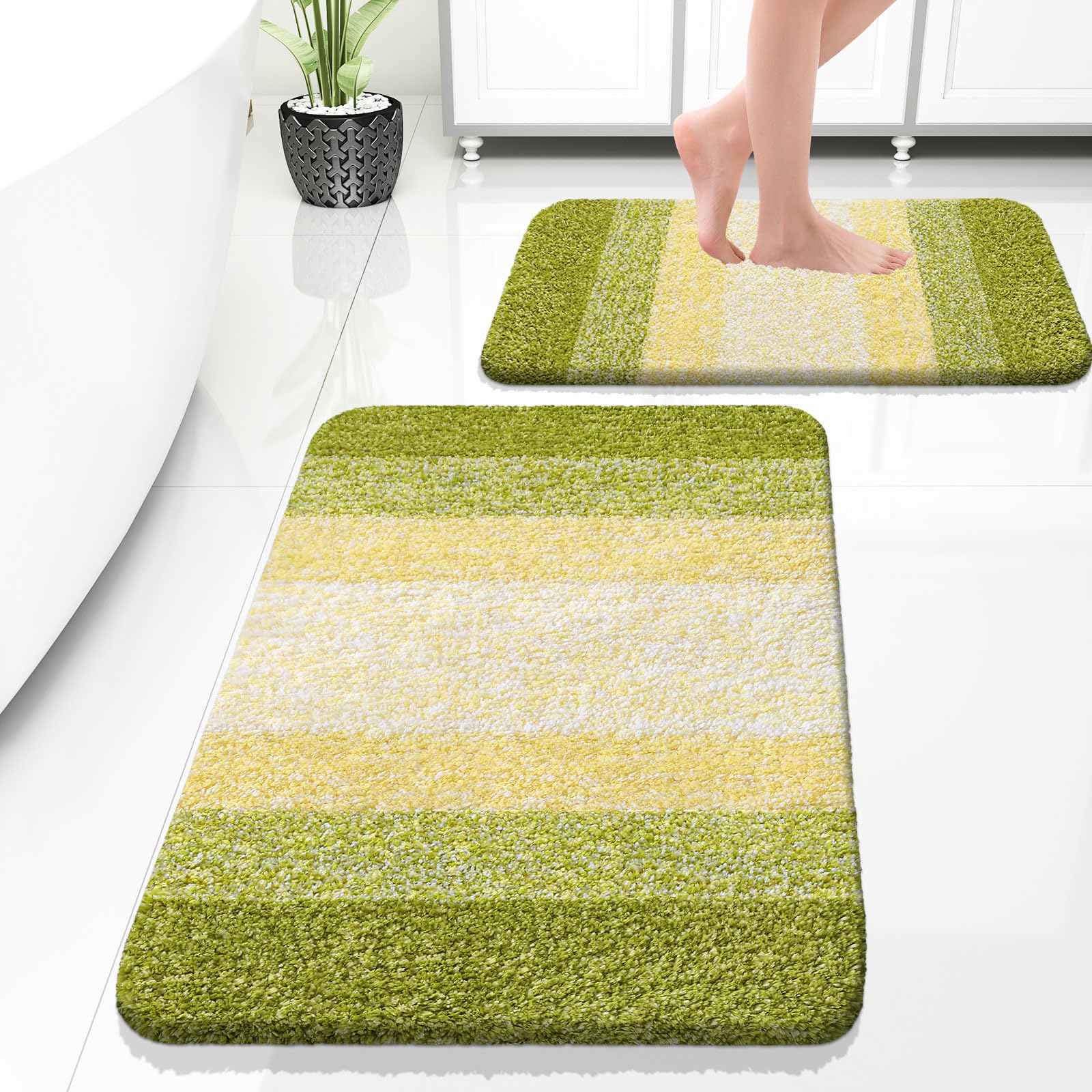 OLANLY Bathroom Rug Set 2 Piece, Soft Absorbent Microfiber Bath Mats and U-Shaped Contour Toilet Rug, Non-Slip, Machine Wash Dry, Plush Shaggy Bath Mats for Bathroom (24"x16"+24"x20", Grey)