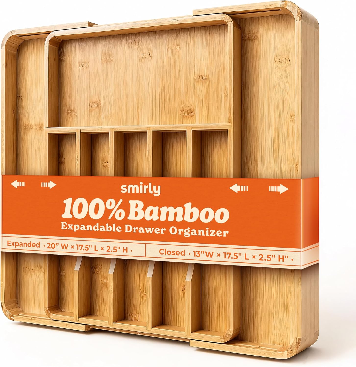 SMIRLY Silverware Drawer Organizer – Bamboo Kitchen Drawer Organizer, Adjustable Utensil Holder and Cutlery Tray, Drawer Dividers for Flatware and Kitchen Utensils | Adjustable, Drawer Dividers, Flatware, Kitchen Utensils