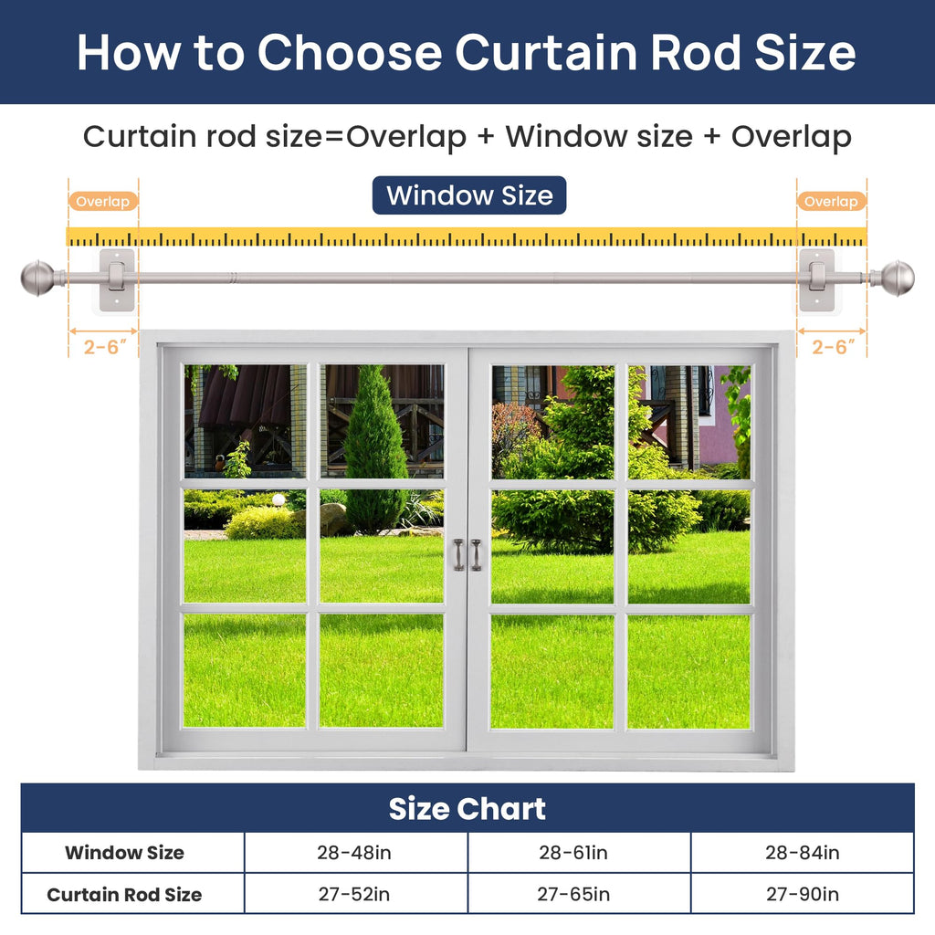 ENJOYBASICS No Drill Curtain Rods for Window 28 to 47 Inches, 5/8 Inch Diameter Renter Friendly Drapery Rod with Adhesive Brackets without Drilling, Adjustable from 27 to 52 Inches, Black