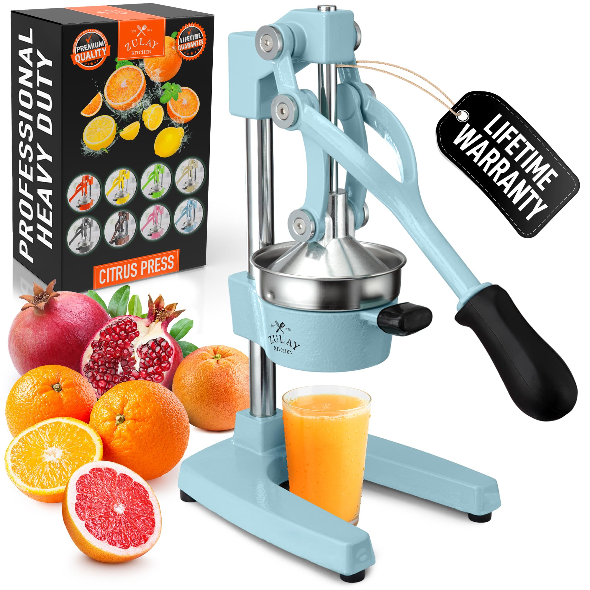 Zulay Kitchen Cast Iron Juicer - Easy-to-Clean Heavy-Duty Manual Juicer, Professional Citrus Juicer - Stainless Steel Lemon Squeezer - Manual Citrus Press & Orange Squeezer - Orange Juicer (Black)