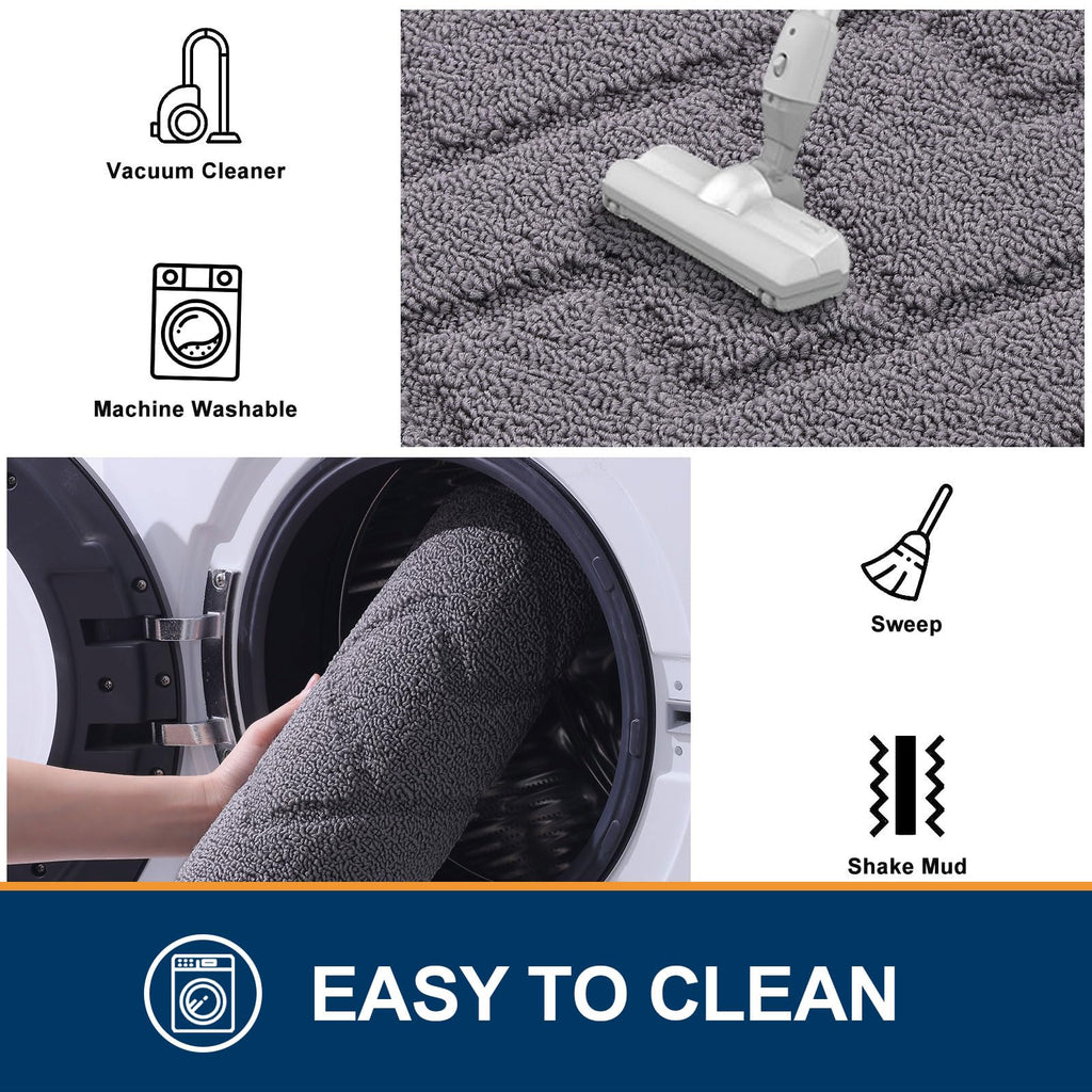 OLANLY Indoor Door Mat, 32x20, Dirt Resistant and Absorbent, Sturdy Non-Slip Rubber Backing, Easy to Clean, Washable Low-Profile Doormat for Entryway, Grey
