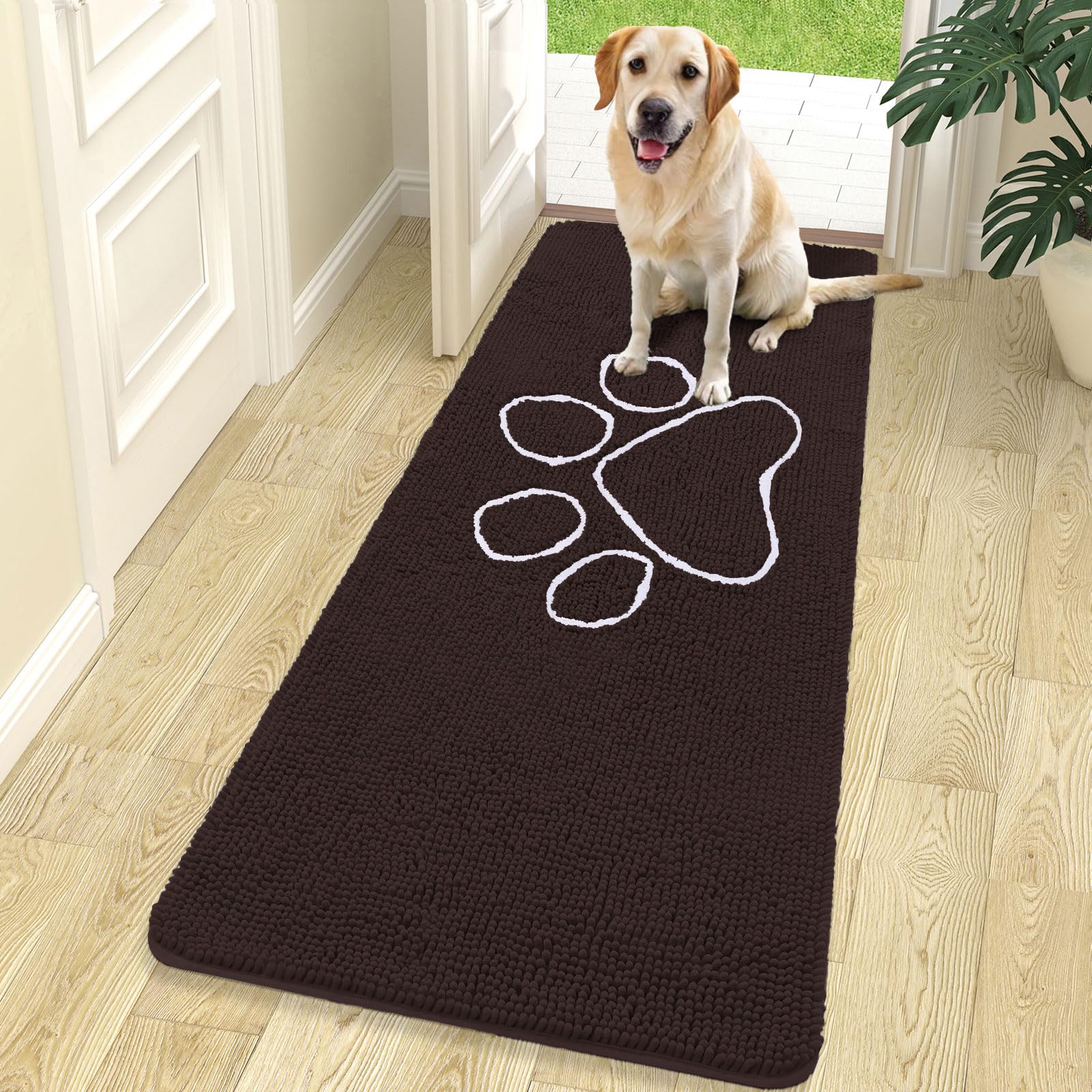 OLANLY Dog Door Mat for Muddy Paws 30x20, Absorbs Moisture and Dirt, Absorbent Non-Slip Washable Doormat, Quick Dry Chenille Mud Mat for Dogs, Entry Indoor Entryway Carpet for Inside Floor, Grey