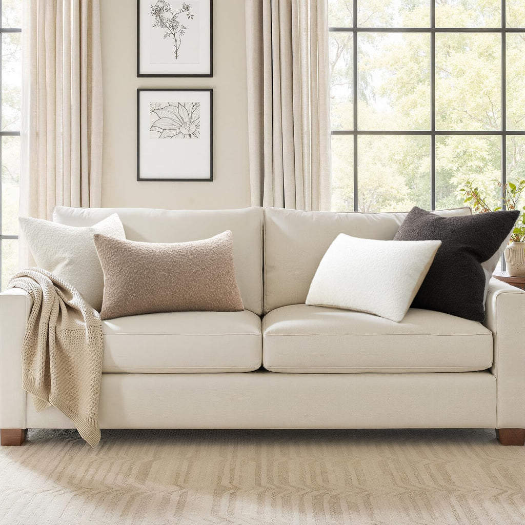 Topfinel Boucle Decorative Pillow Covers 18x18 Inches Set of 4 Neutral Cream Ivory White Pillowcase with Linen Cotton Back Chair Sofa Modern & Minimal Living Room Spring Home Decor