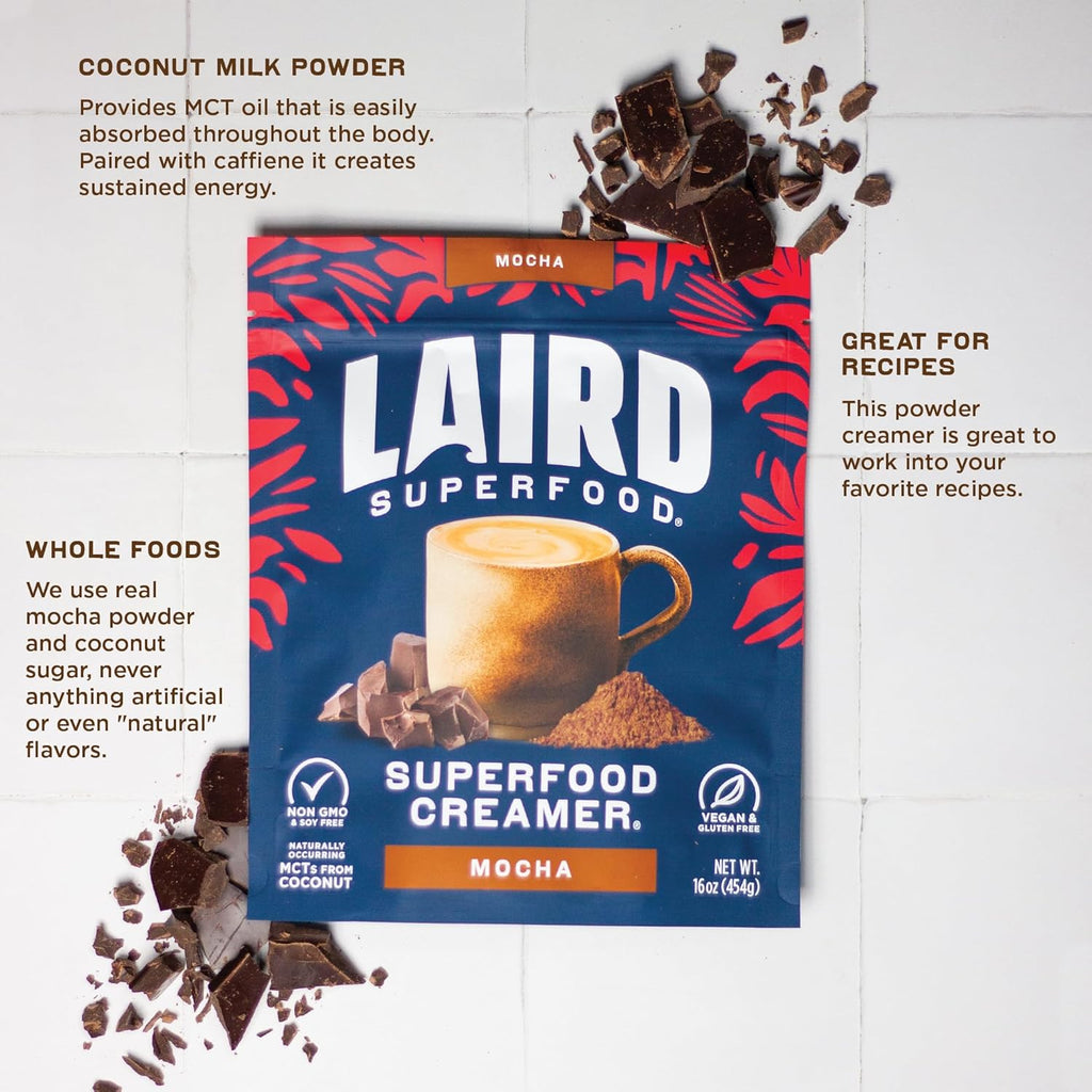 Laird Superfood Non-Dairy Coconut Powder Creamer - Sweet & Creamy + Adaptogens - Superfood Creamer with Functional Mushrooms - Non-GMO, Vegan, 8 oz. Bag, Pack of 1