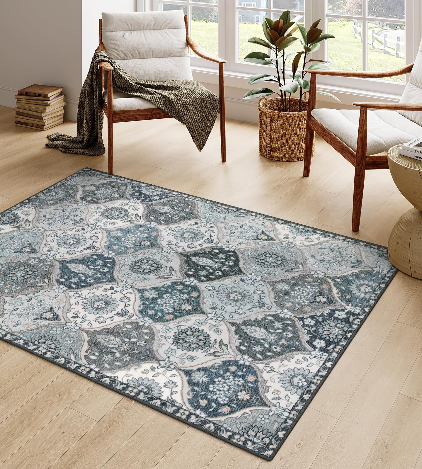 Lahome Moroccan Trellis Washable Rug, 2x3 Kitchen Rugs for Entryway Bathroom, Non-Slip Indoor Door Mat Ultra-Thin, Small Oriental Throw Carpet for Bedroom Entry Elise, Cream/Multi