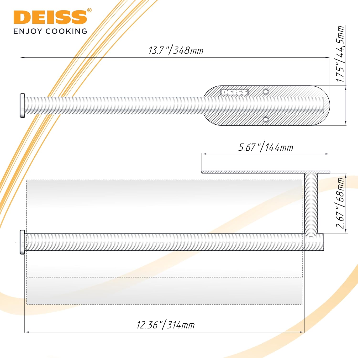 Deiss Pro Paper Towel Holder – Under Cabinet, Wall Mount, or Countertop – Rust-Resistant Stainless Steel, One-Handed Tear Design, Space-Saving Paper Towel Dispenser, Towel Holder for Kitchen