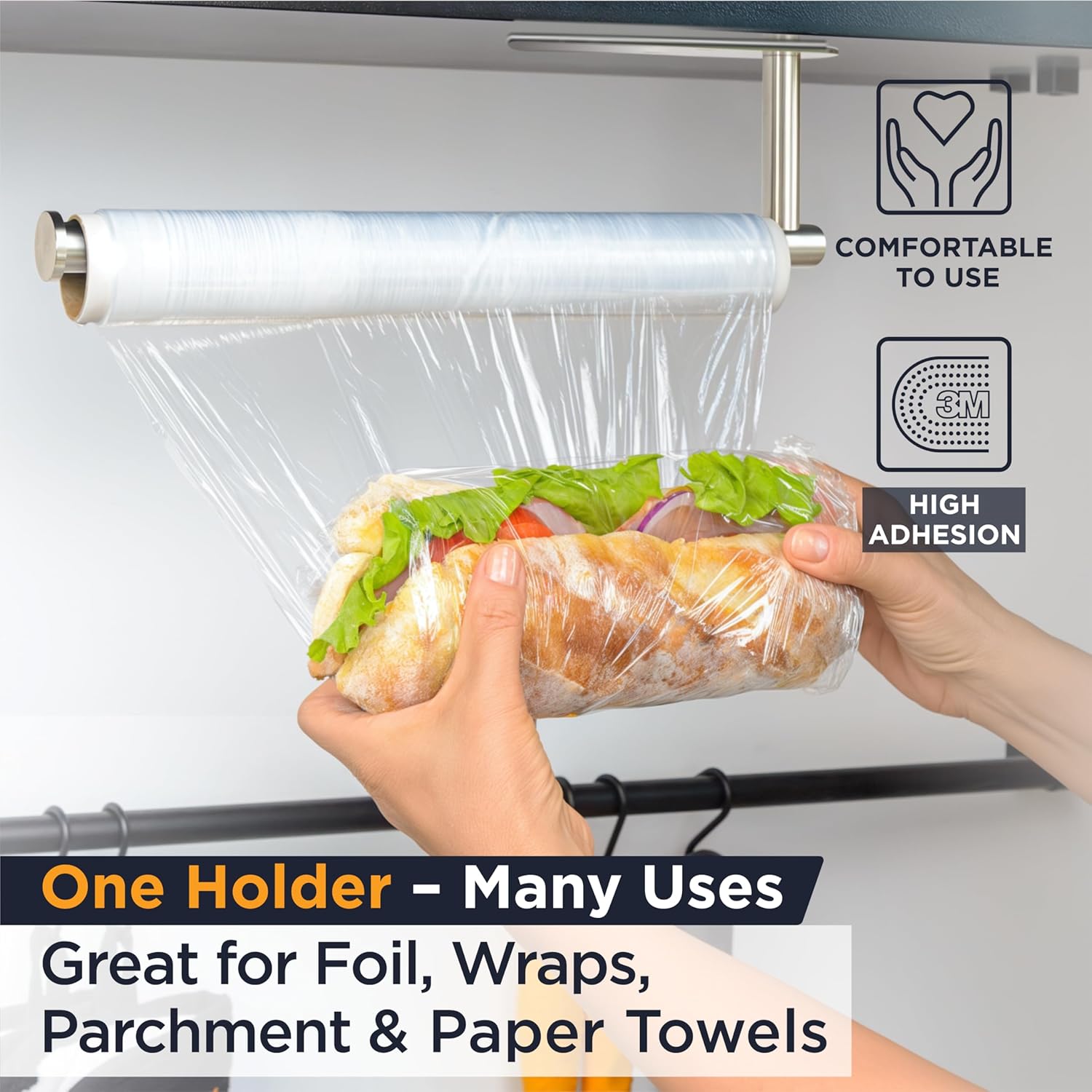 Deiss Pro Paper Towel Holder – Under Cabinet, Wall Mount, or Countertop – Rust-Resistant Stainless Steel, One-Handed Tear Design, Space-Saving Paper Towel Dispenser, Towel Holder for Kitchen