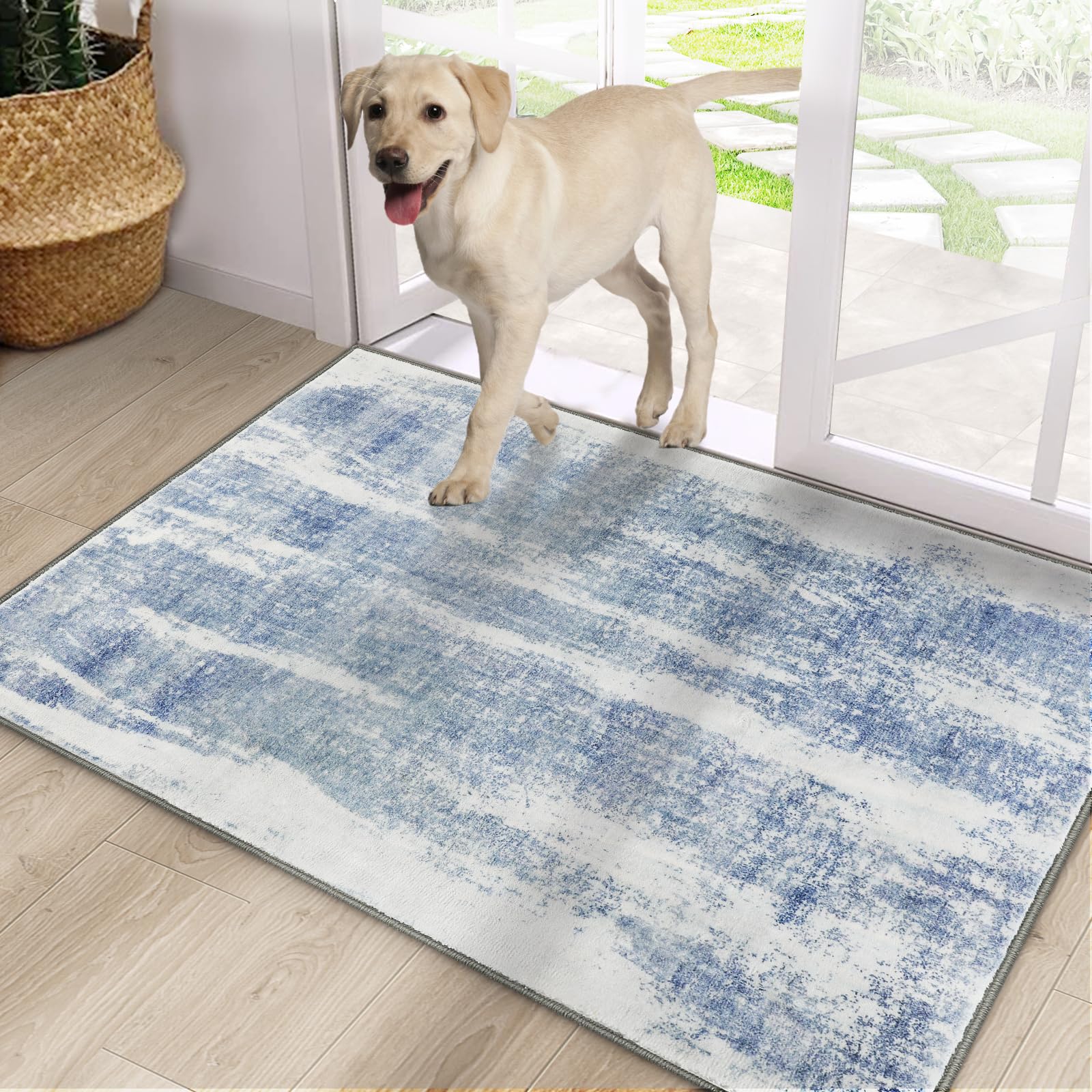 CRISTGEE Door Mat, Front Indoor Door Mat Faux Wool Non-Slip Entryway Rug Absorbent Abstract Throw Rug for Indoor Entrance Hallway Laundry Room, High Traffic Areas, 20X32 Inches, Gray Washable