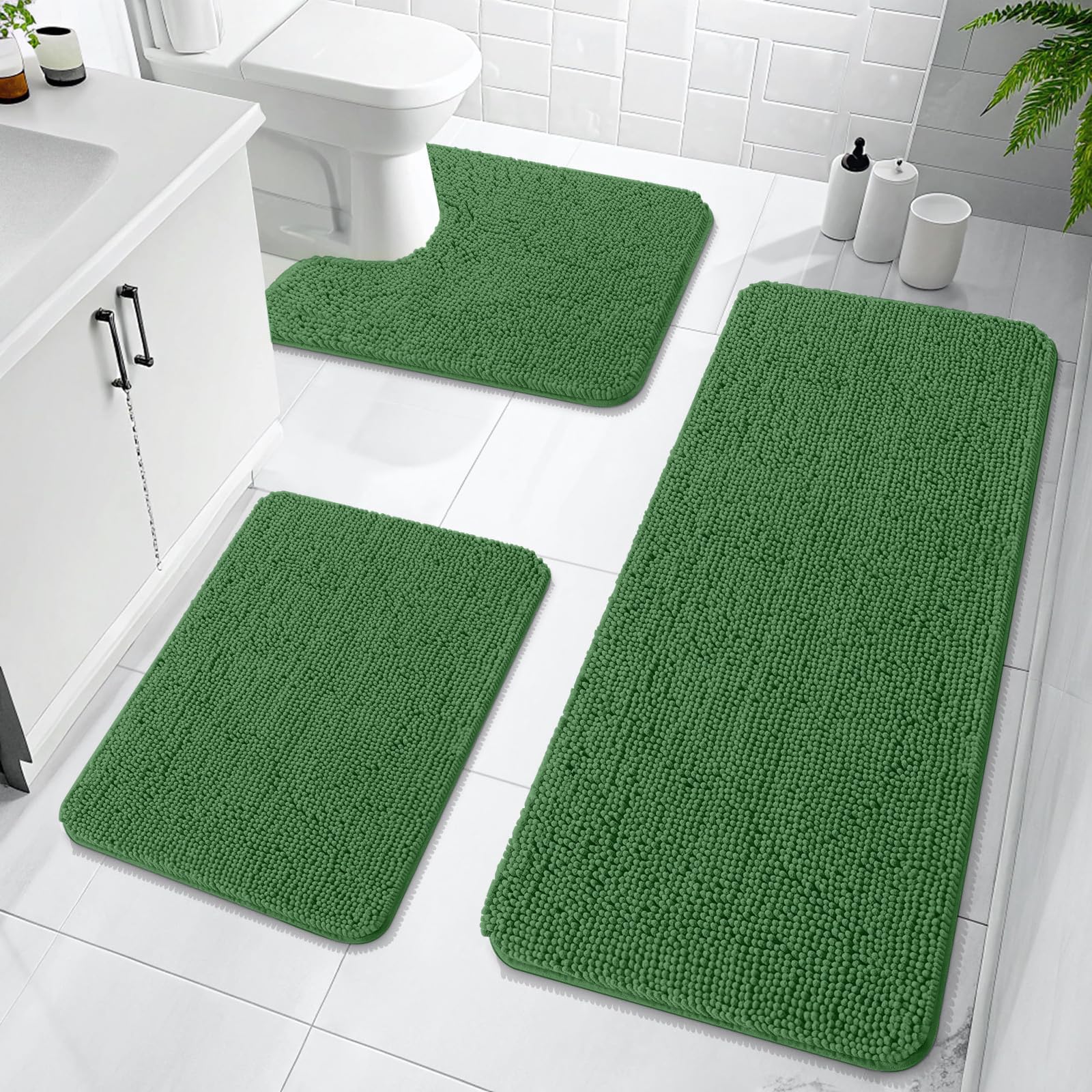 OLANLY Bathroom Rugs Sets 3 Piece, Soft Absorbent Chenille Bath Mats and U-Shaped Contour Toilet Rug, Quick Dry, Home Decor Accessories, Bath Mat Set for Bathroom (30"x20"+24"x16"+24"x20", Grey)
