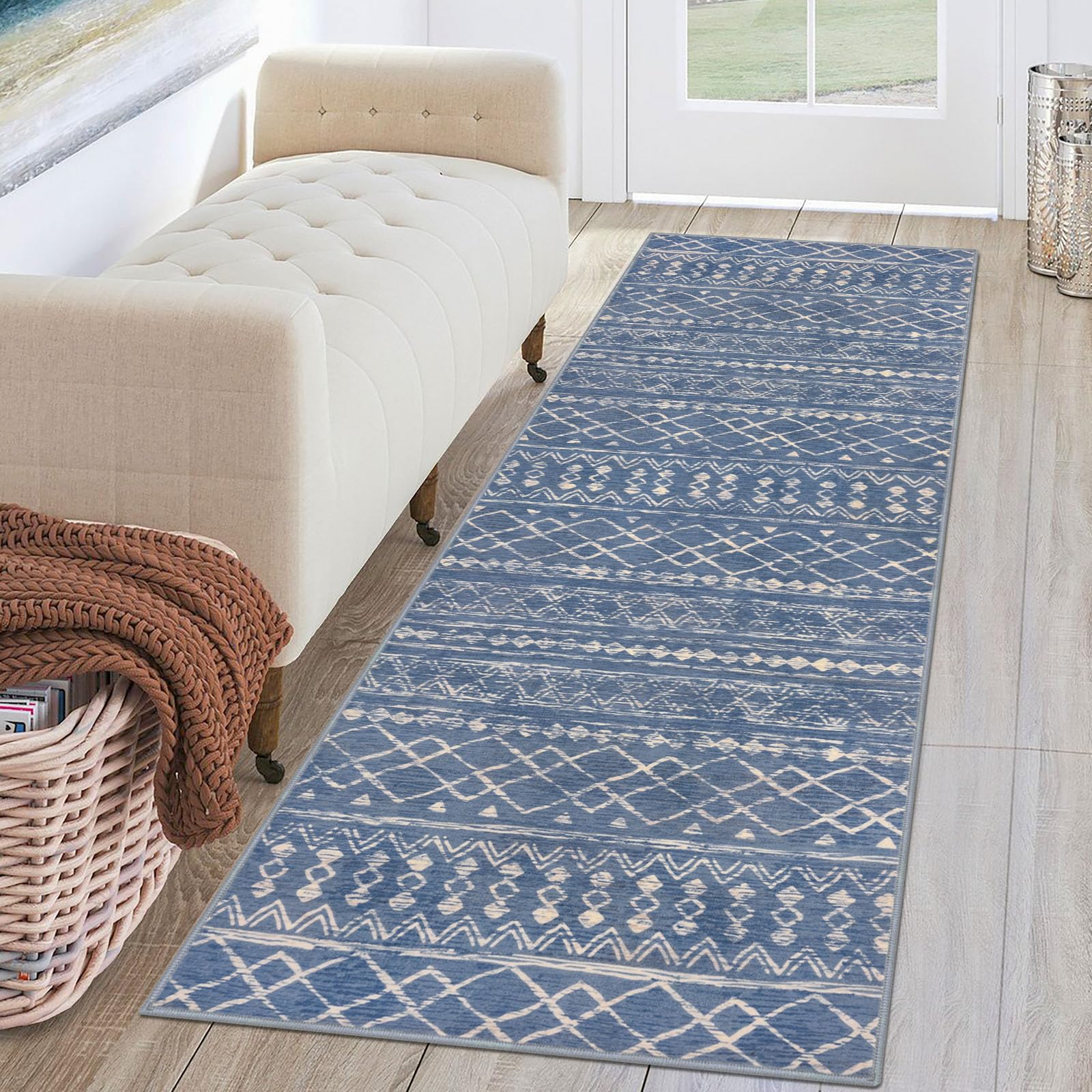 KUTA Washable Non-Slip Rugs for Entryway 2x3, Grey Moroccan Boho Small Area Rug, Ultra Soft Vintage Geometric Low-Pile Indoor Door Mat Floor Carpet for Indoor, Entrance, Kitchen, Bathroom, Bedroom