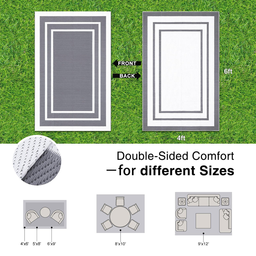 OLANLY Outdoor Rug 5x8 ft Waterproof, Reversible Outdoor Plastic Straw Rug, RV Mat, Indoor Outdoor Carpet Clearance for Patio, Camping, Balcony, Deck, Backyard, Grey & White
