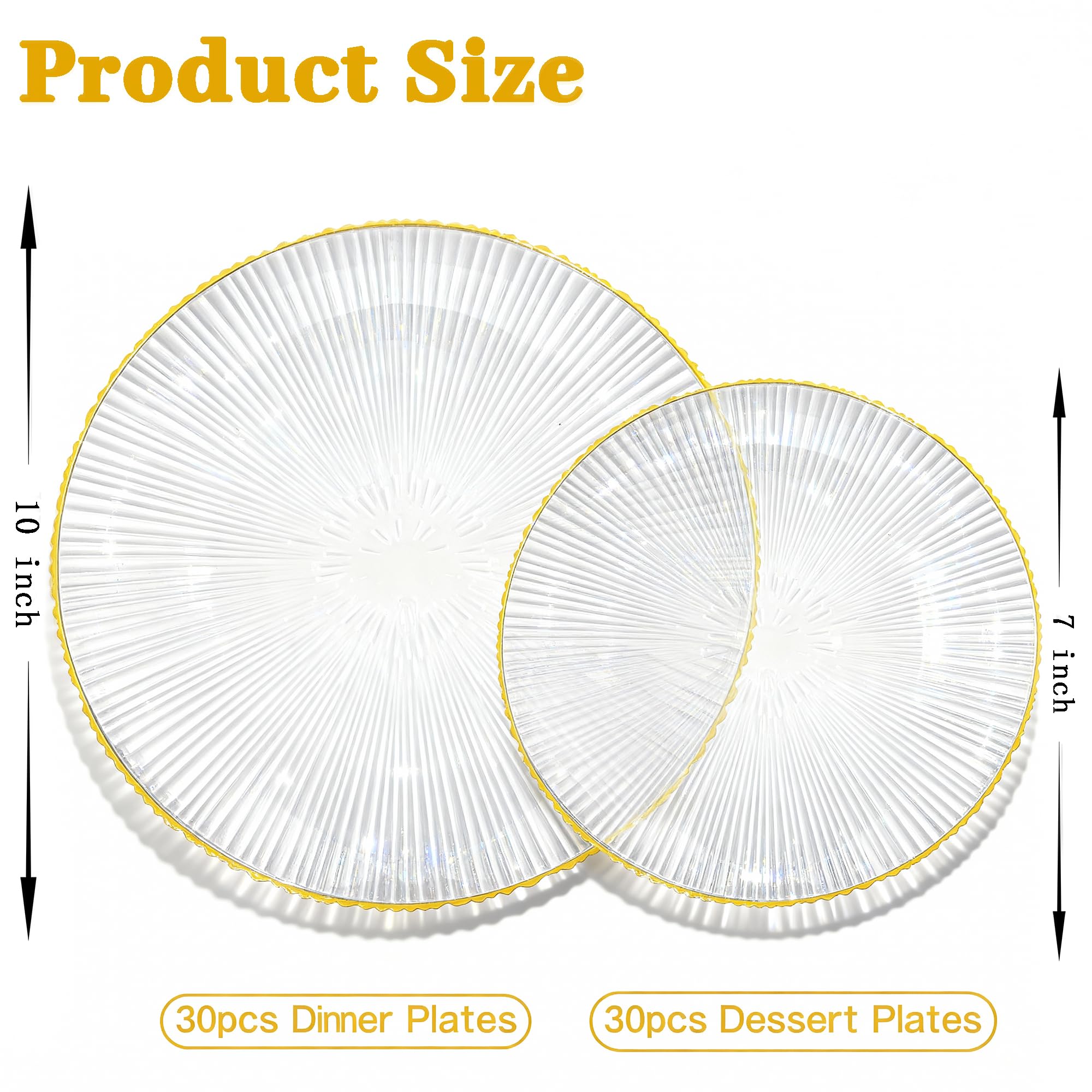 DaYammi 60Pcs Sage Green Plastic Plates with Gold Rim,Disposable Plates Set Includes 30 Dinner Plate & 30 Salad Plate,Fancy Green Party Plates with Radial Texture for Party Wedding Dinner