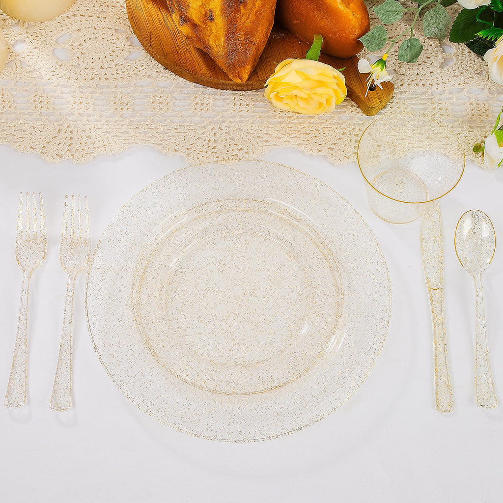 WELLIFE 600 PCS Silver Disposable Dinnerware Set for 100 Guests, Wedding Reception Plates & Silver Plastic Tableware, Dinner & Salad Plates, Cups, Forks, Knives & Spoons for Weddings & Elegant Events