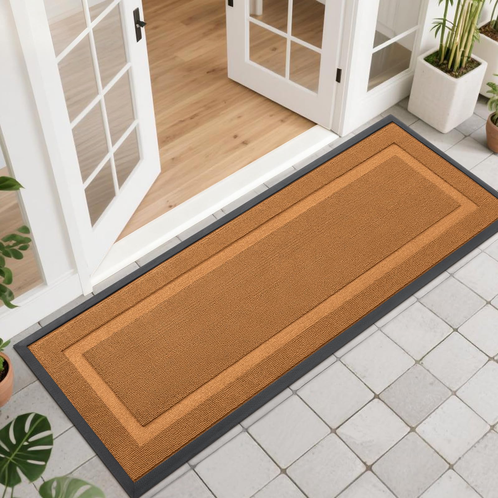 OLANLY Front Door Mat Indoor Outdoor Entrance, Waterproof All-Season, All-Weather Doormat, Sturdy Natural Rubber, Fade Resistant, Low Profile, Easy Clean Patio Porch Entryway Mat, 29.5x17, Black