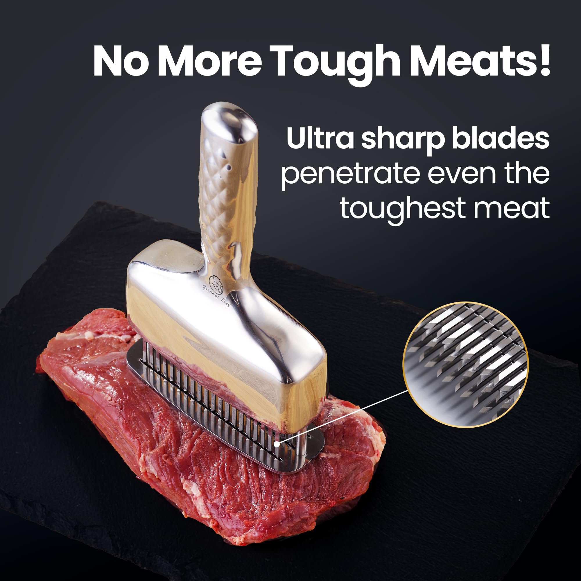 Meat Tenderizer Tool - Hand Held Blade Tenderizer for Meat - Ultra Sharp Needle Blades 100% Stainless Steel - Heavy Duty Kitchen Gadgets - Cooking Gadgets for Tenderizing Chicken, Steak, Veal, BBQ