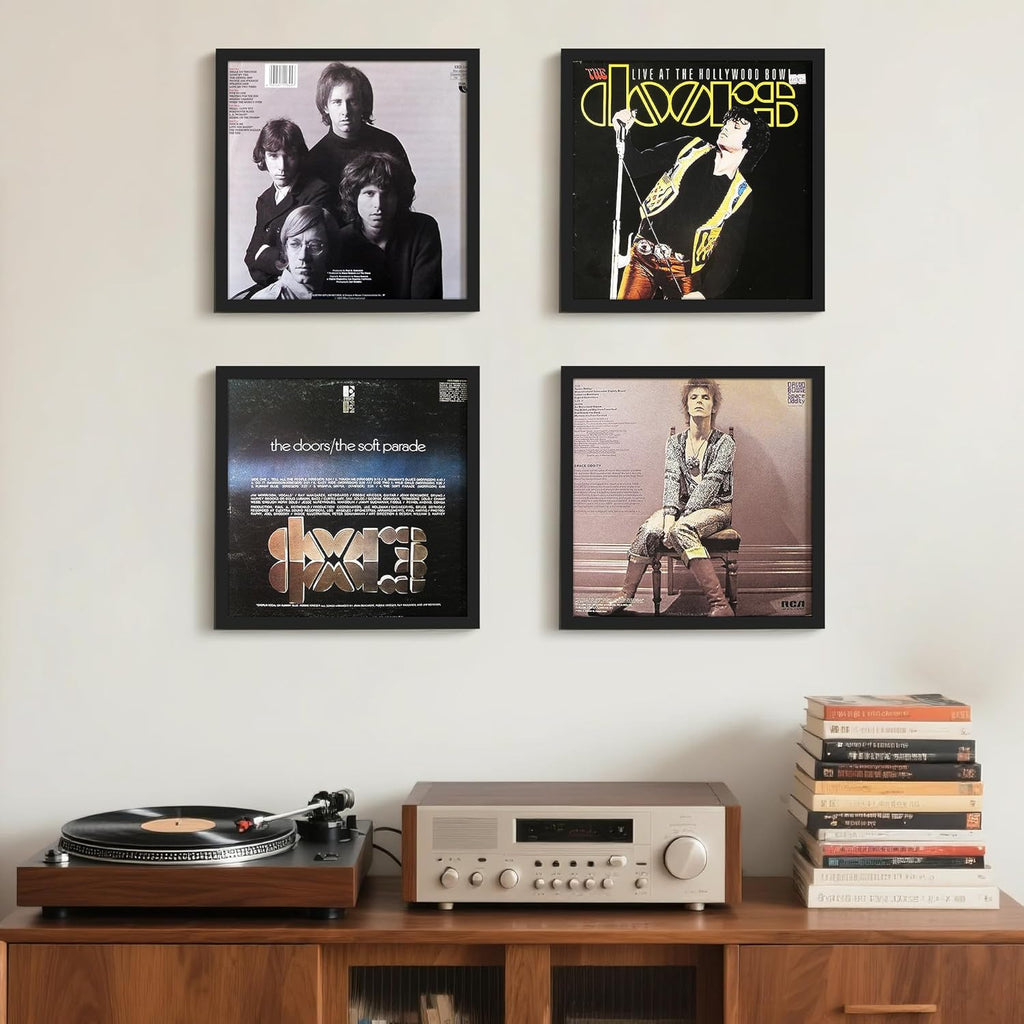 upsimples 12.5x12.5 Record Frame, Vinyl Frames for 12inch Album Cover, Wall Display for Home Decor, Black, 4 Pack
