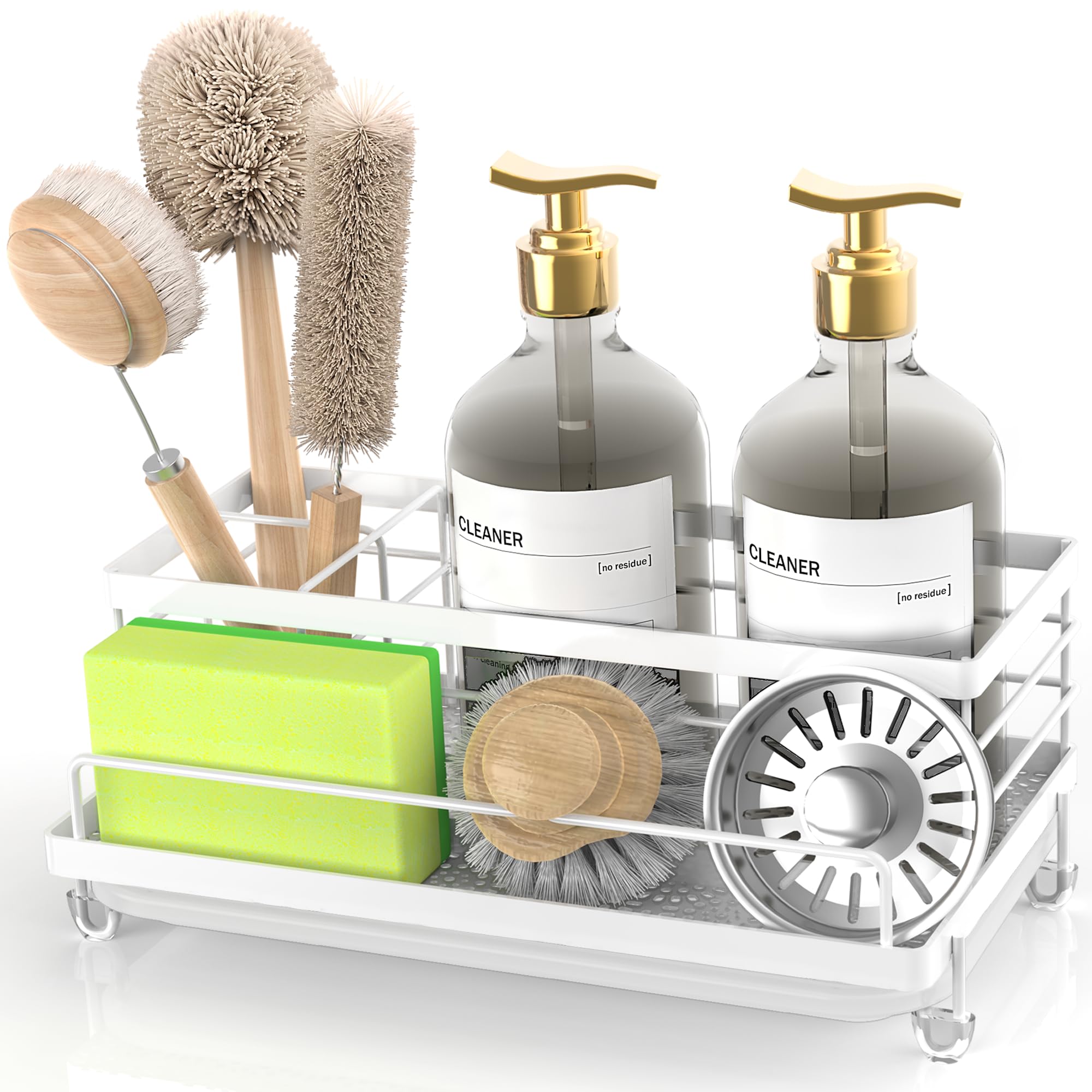 Cisily Black Sponge Holder for Kitchen, Sink Caddy Sink Organizer Rack for Kitchen Accessories with Drip Tray, Rustproof and Non-slip, Soap Dispenser Countertop Organizer Essentials for New Home